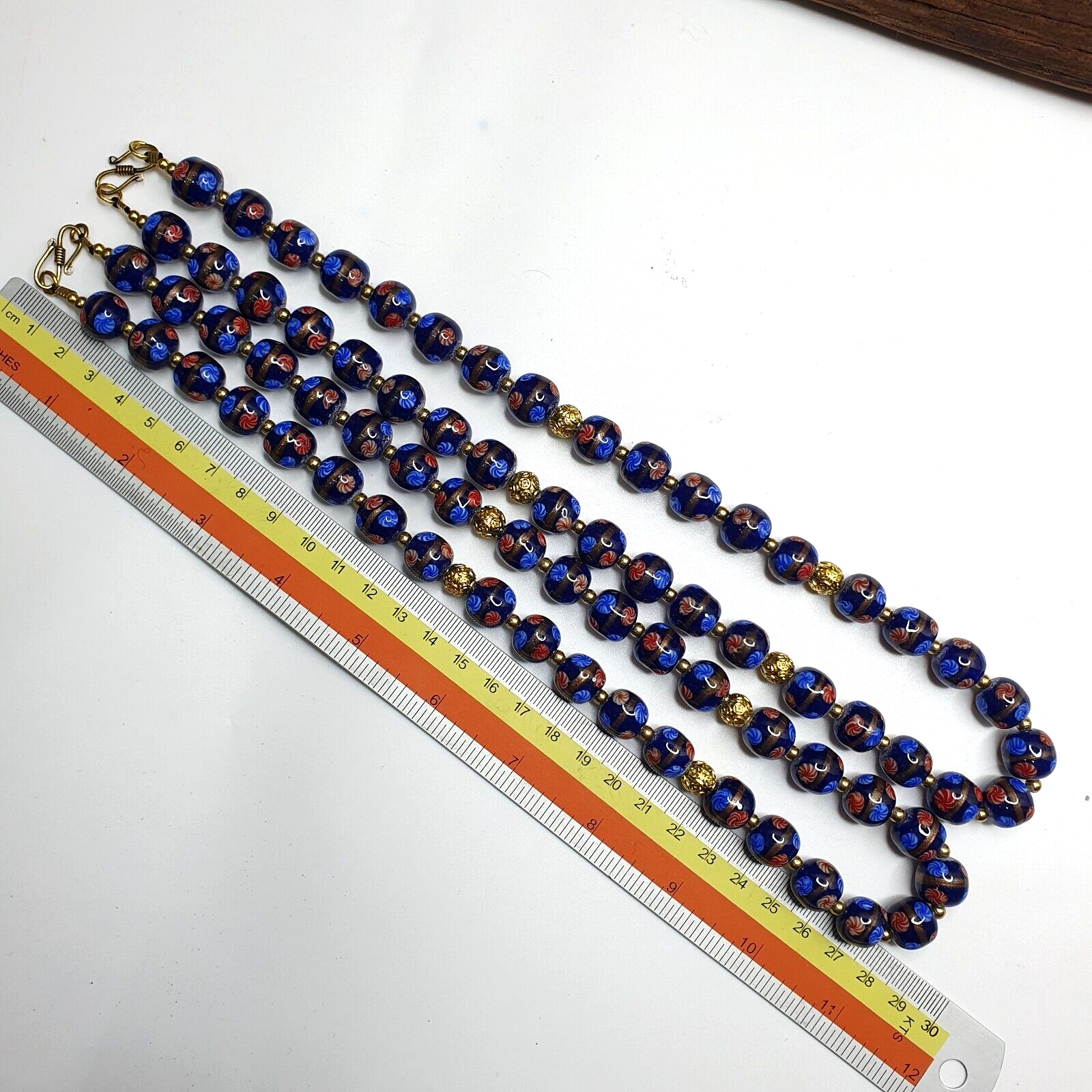 BEAUTIFUL MURANO Style Fancy ART 12MM Blue Aventurine GLASS BEADS Strand