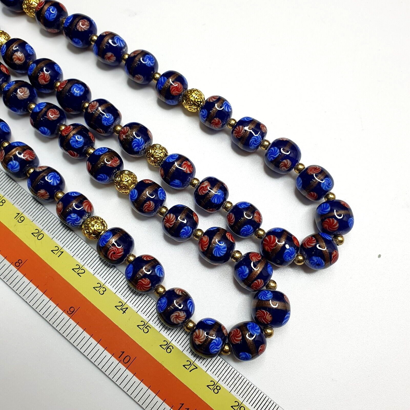 BEAUTIFUL MURANO Style Fancy ART 12MM Blue Aventurine GLASS BEADS Strand