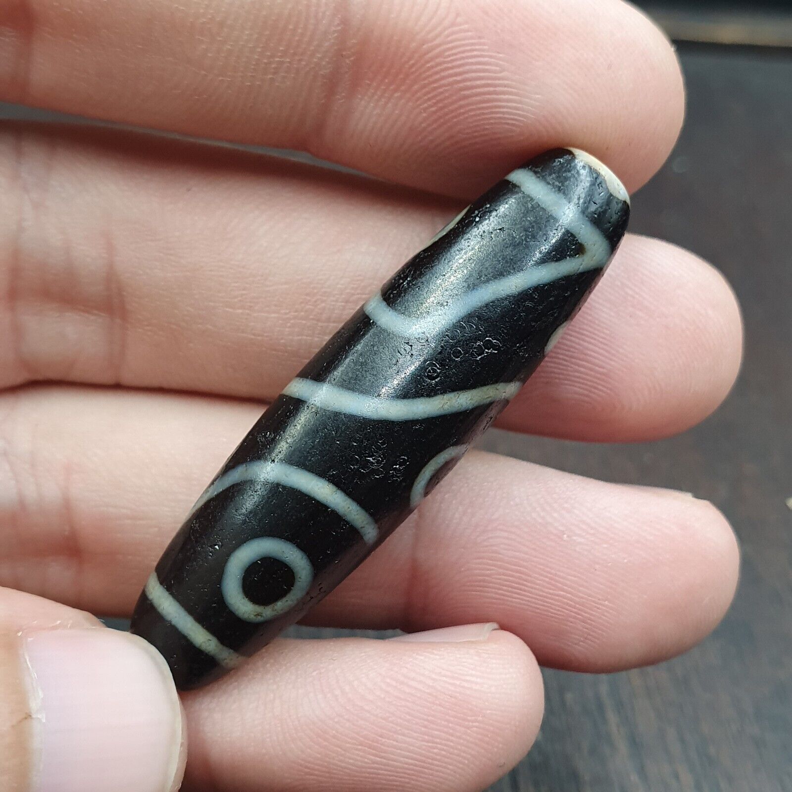 Fish Eye Pattern 3 eyes Himalayan Indo Tibetan Agate Dzi Bead Amulet