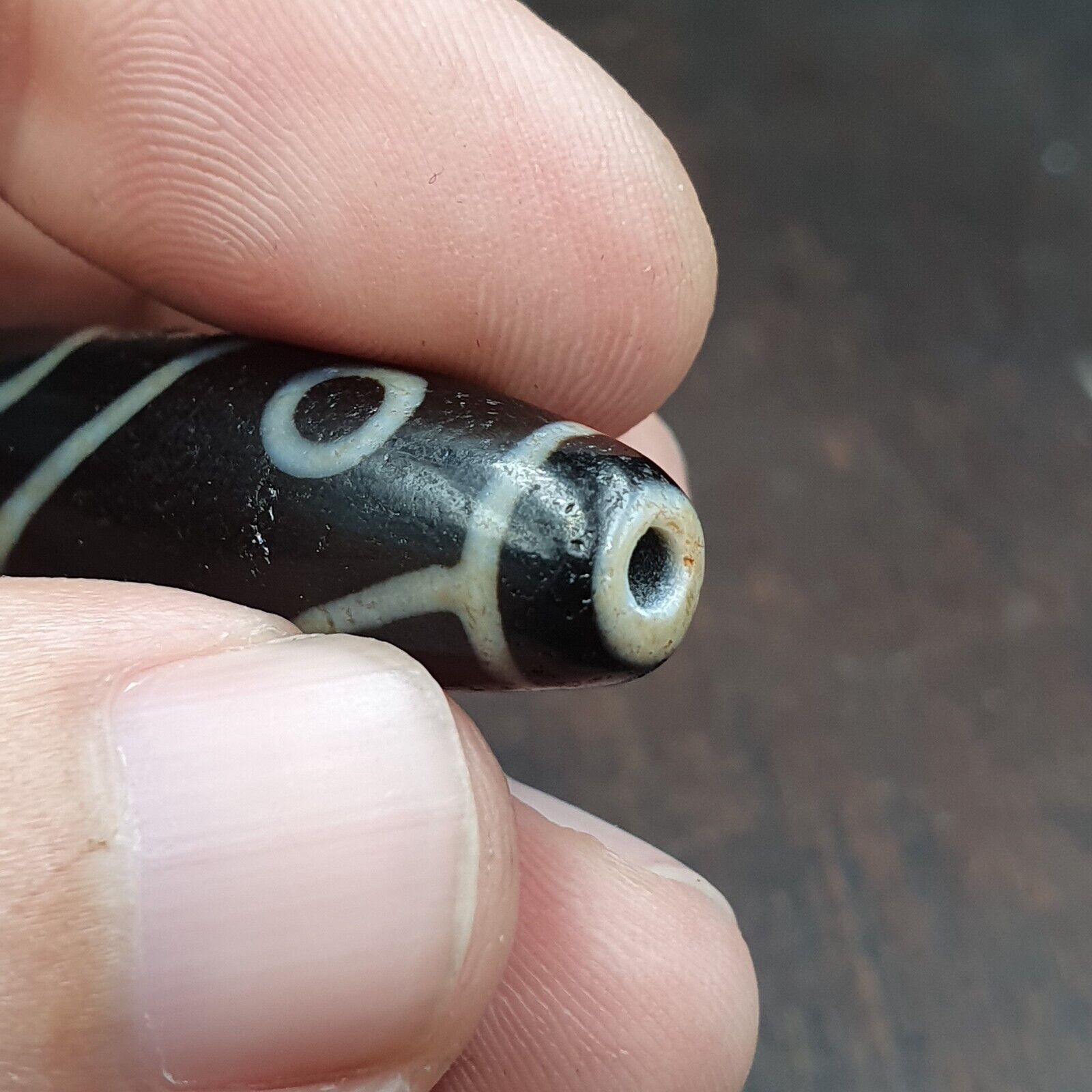 Fish Eye Pattern 3 eyes Himalayan Indo Tibetan Agate Dzi Bead Amulet