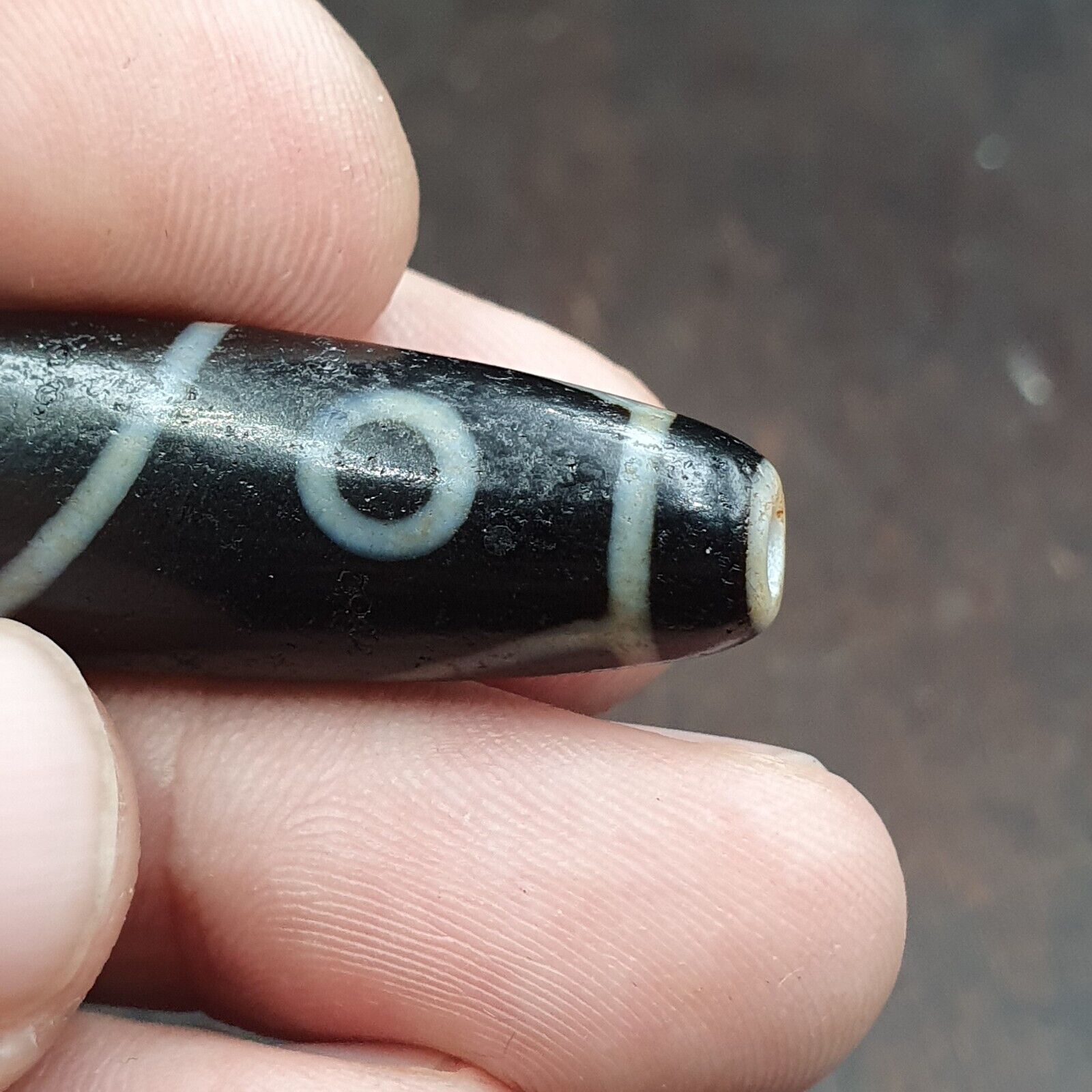Fish Eye Pattern 3 eyes Himalayan Indo Tibetan Agate Dzi Bead Amulet