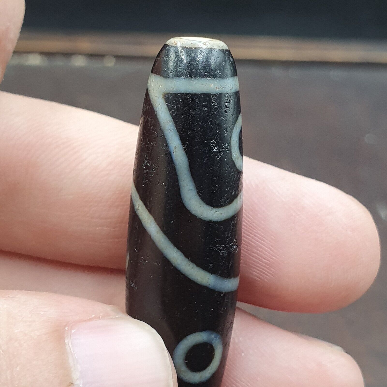 Fish Eye Pattern 3 eyes Himalayan Indo Tibetan Agate Dzi Bead Amulet