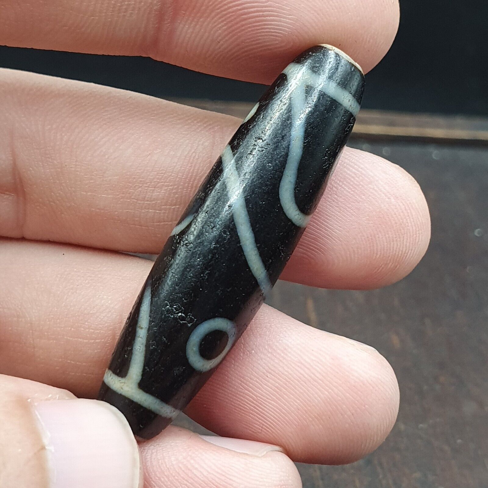 Fish Eye Pattern 3 eyes Himalayan Indo Tibetan Agate Dzi Bead Amulet