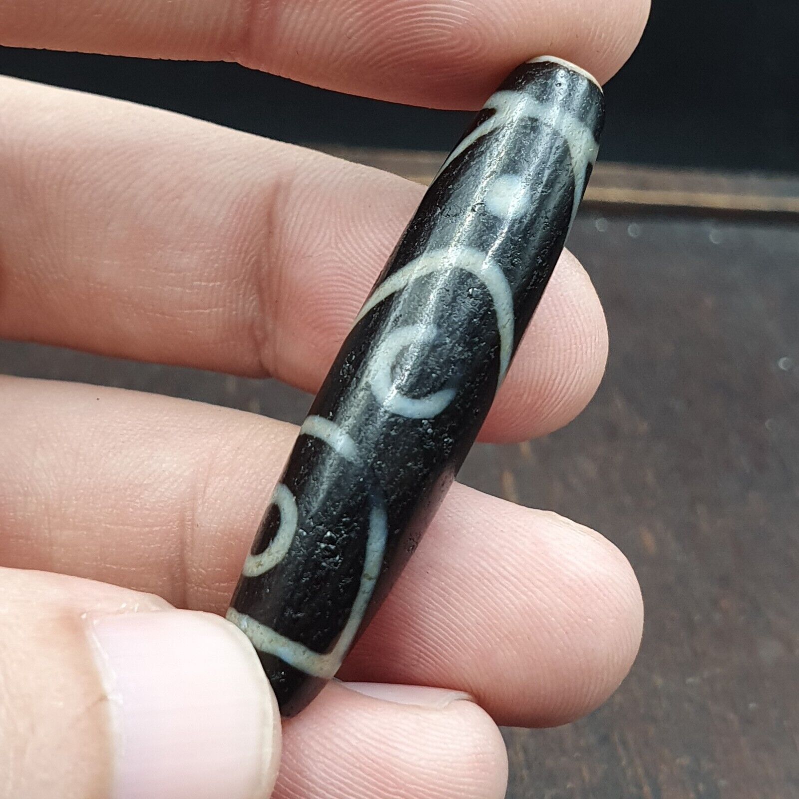 Fish Eye Pattern 3 eyes Himalayan Indo Tibetan Agate Dzi Bead Amulet
