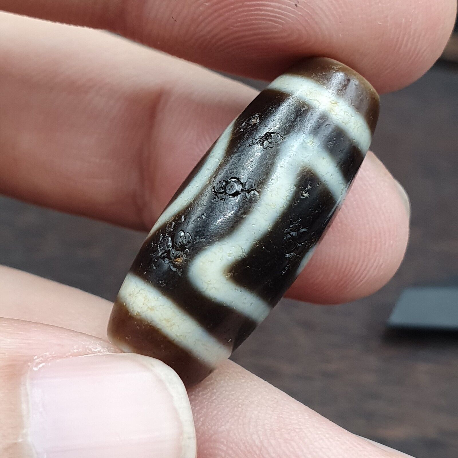 2 Eyes  Circle Squared  Tibetan High Quality Agate Dzi Bead Amulet OTB8-4