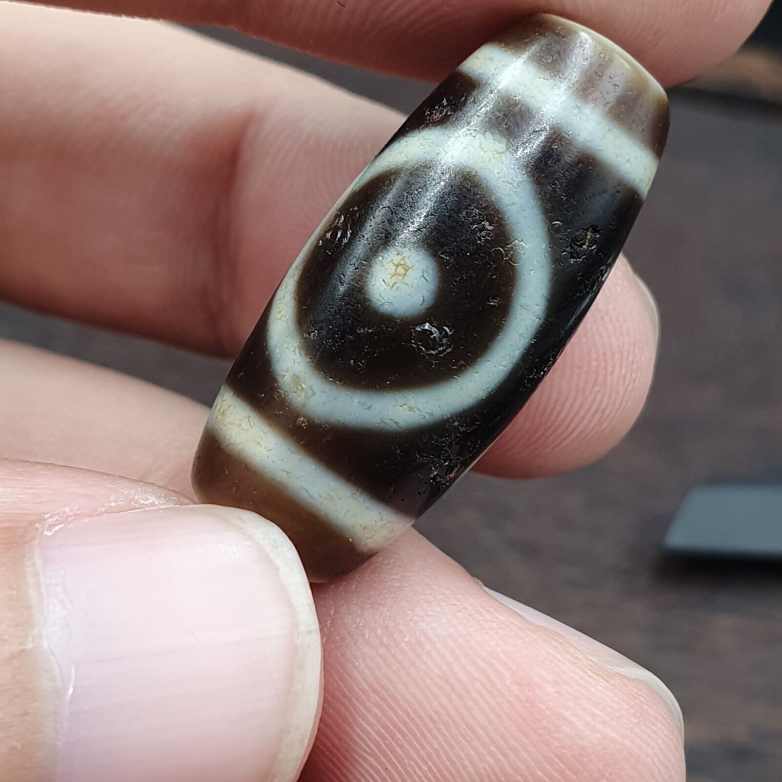 2 Eyes  Circle Squared  Tibetan High Quality Agate Dzi Bead Amulet OTB8-4