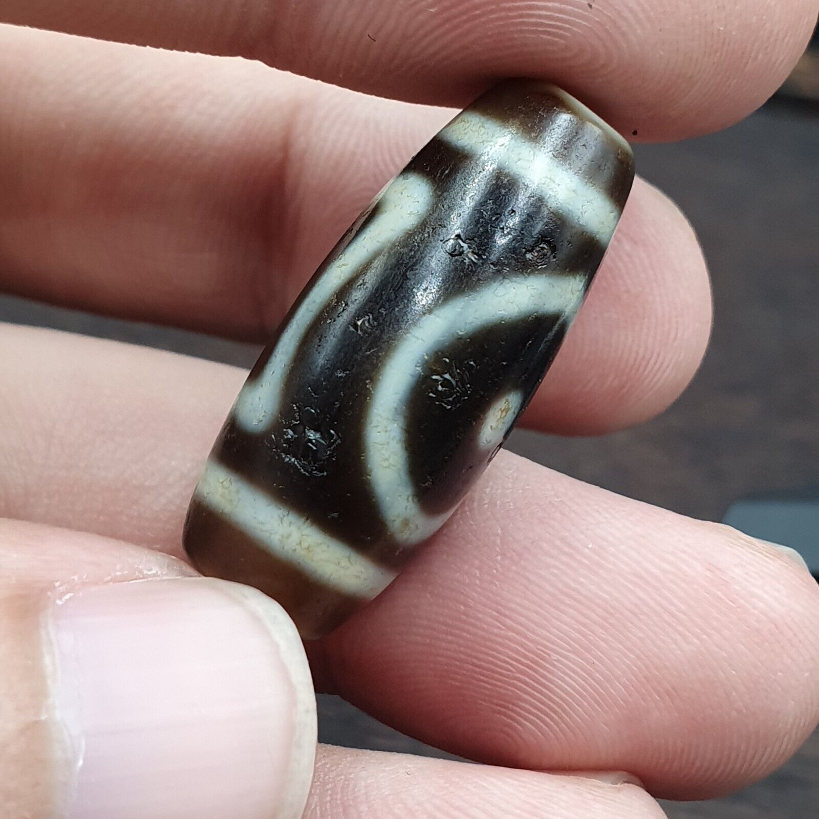 2 Eyes  Circle Squared  Tibetan High Quality Agate Dzi Bead Amulet OTB8-4