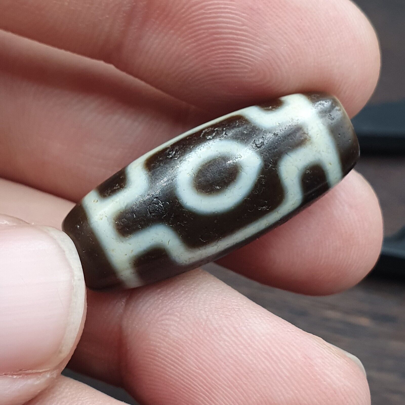 Uniquely 2 Side Eyes Old Tibetan High Quality Agate Dzi Bead Amulet OTB8-3