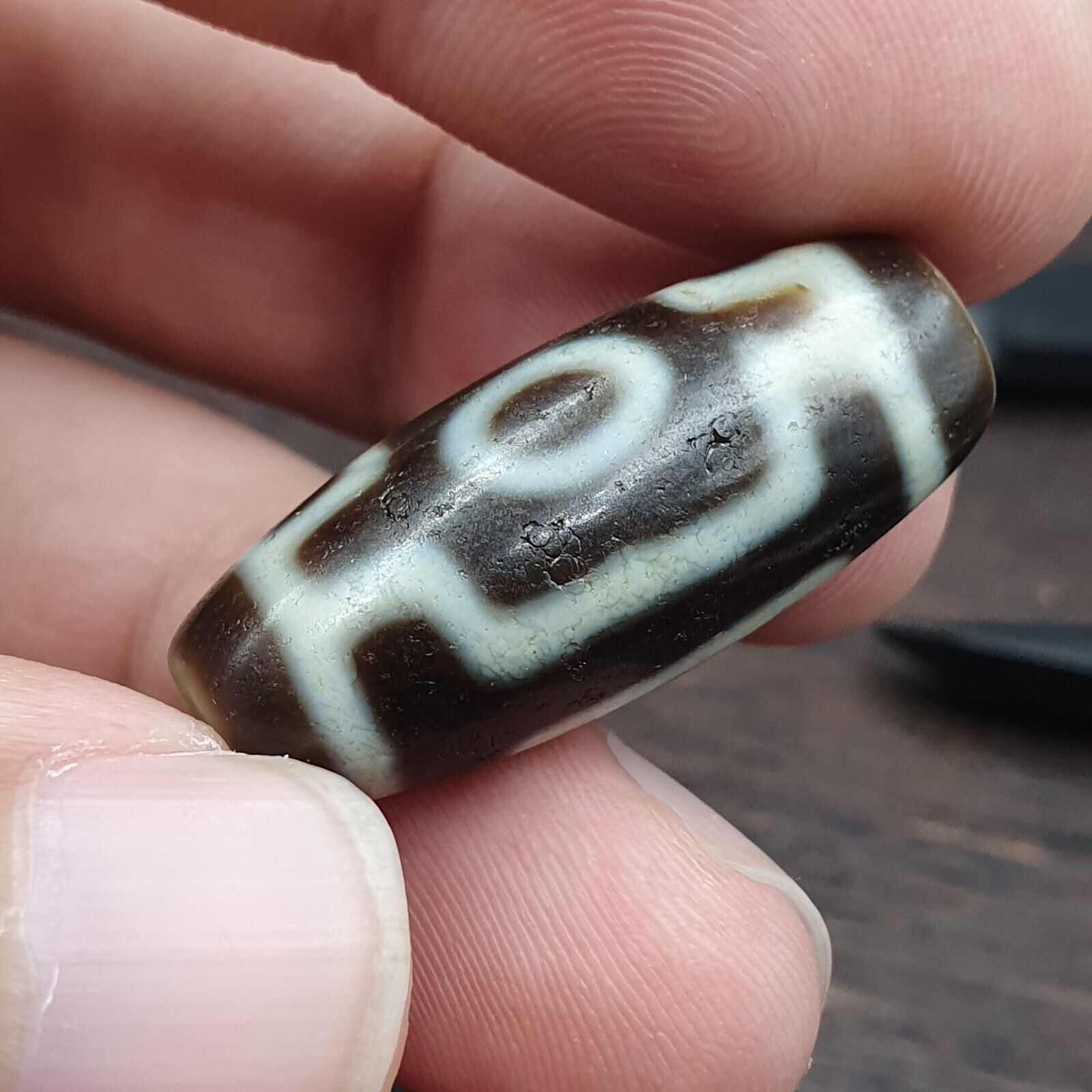 Uniquely 2 Side Eyes Old Tibetan High Quality Agate Dzi Bead Amulet OTB8-3