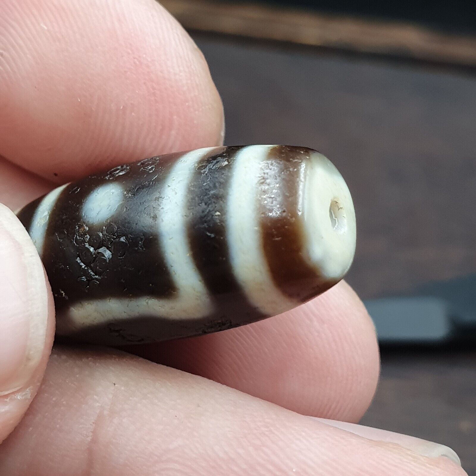 2 Eyes  Circle Squared  Tibetan High Quality Agate Dzi Bead Amulet OTB8-4