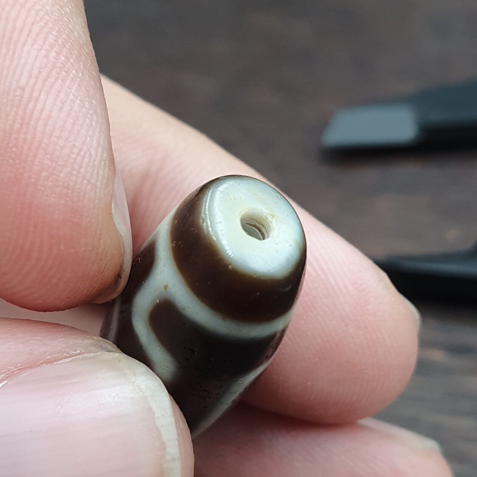 Uniquely 2 Side Eyes Old Tibetan High Quality Agate Dzi Bead Amulet OTB8-3