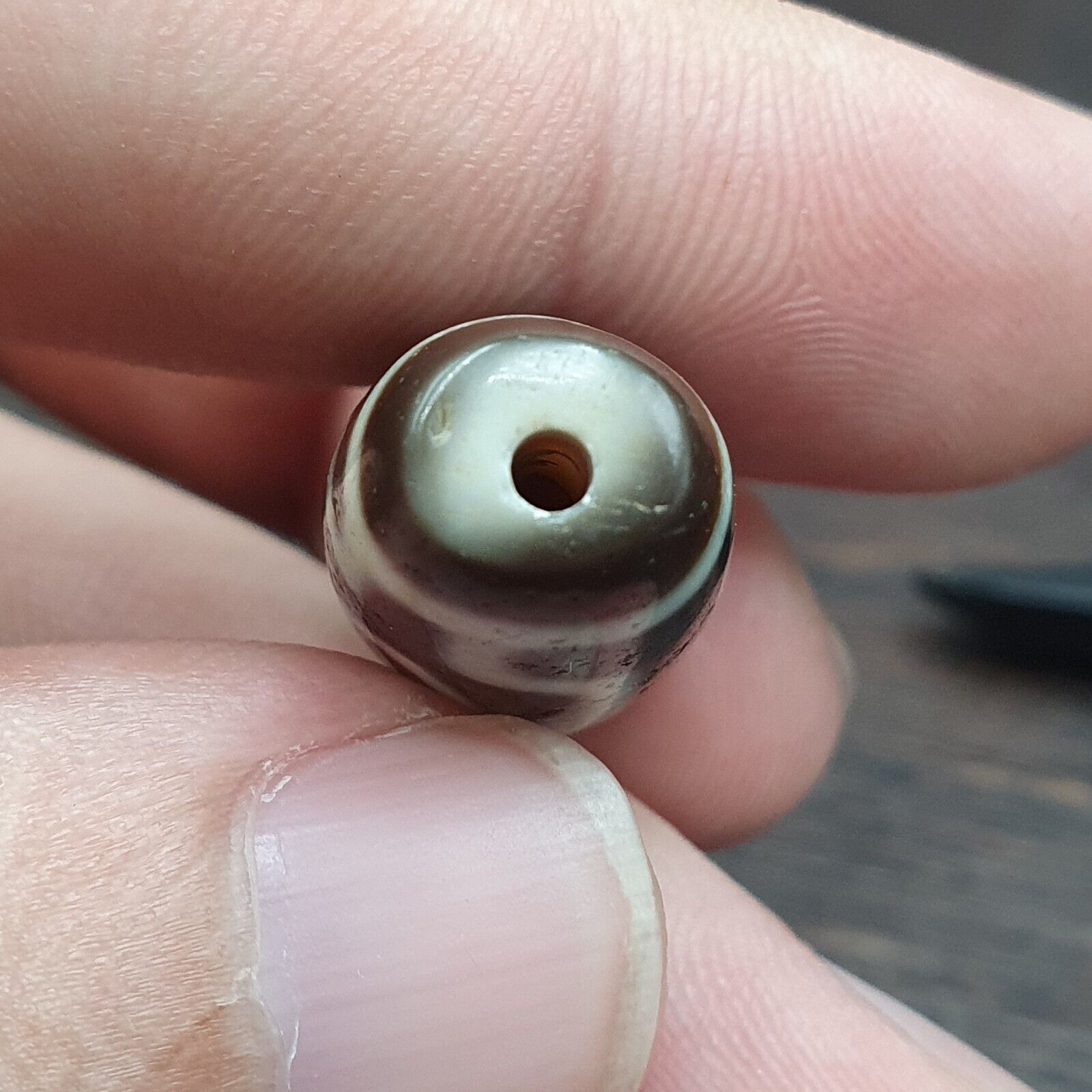 Uniquely 2 Side Eyes Old Tibetan High Quality Agate Dzi Bead Amulet OTB8-3
