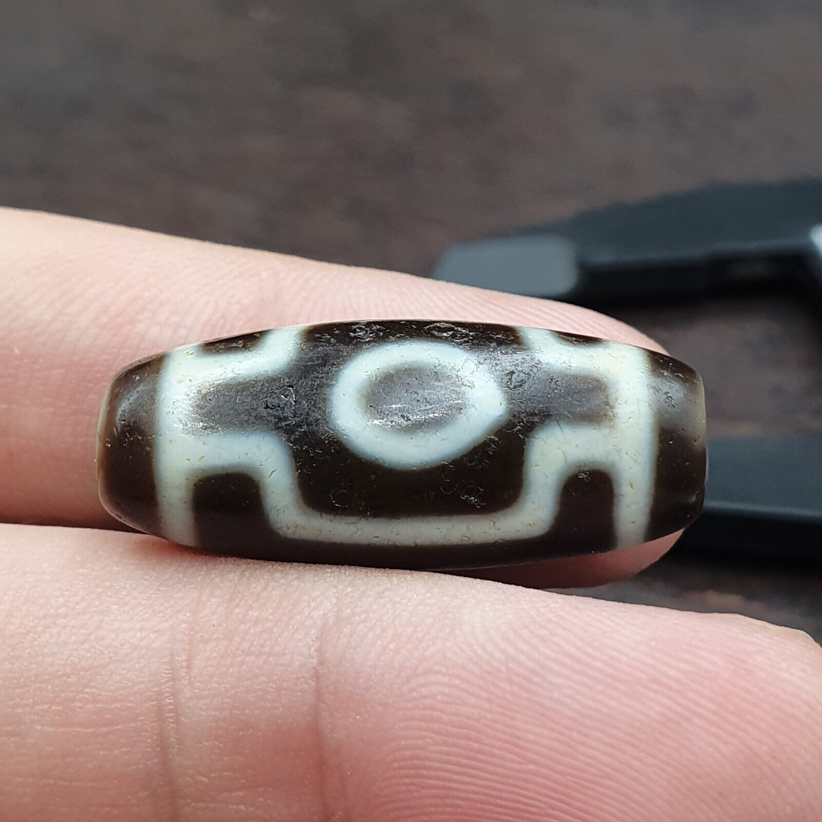 Uniquely 2 Side Eyes Old Tibetan High Quality Agate Dzi Bead Amulet OTB8-3