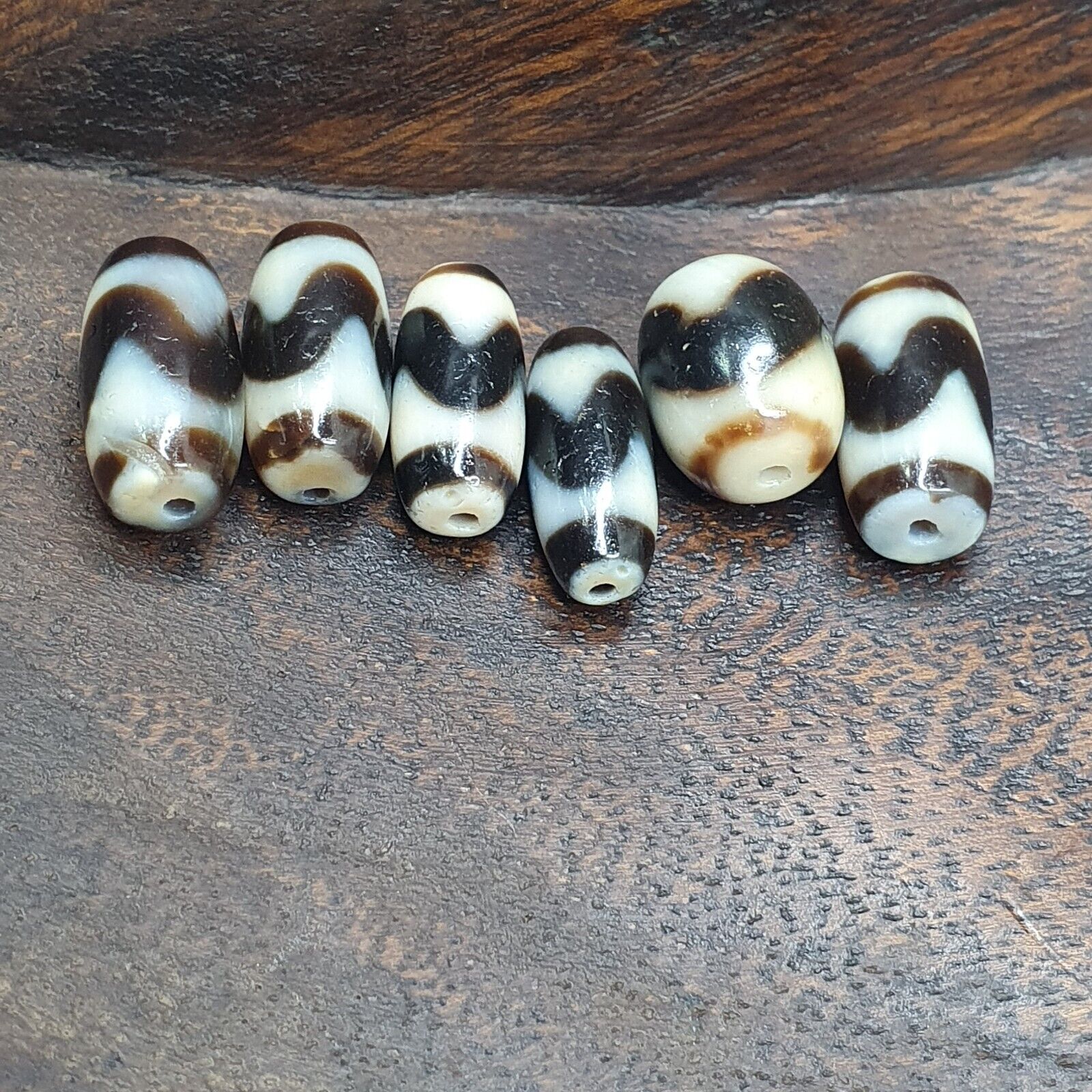 Lot 6 Powerful Tiger Teeth patterns Tibetan Agate Dzi Bead Amulet OTB-