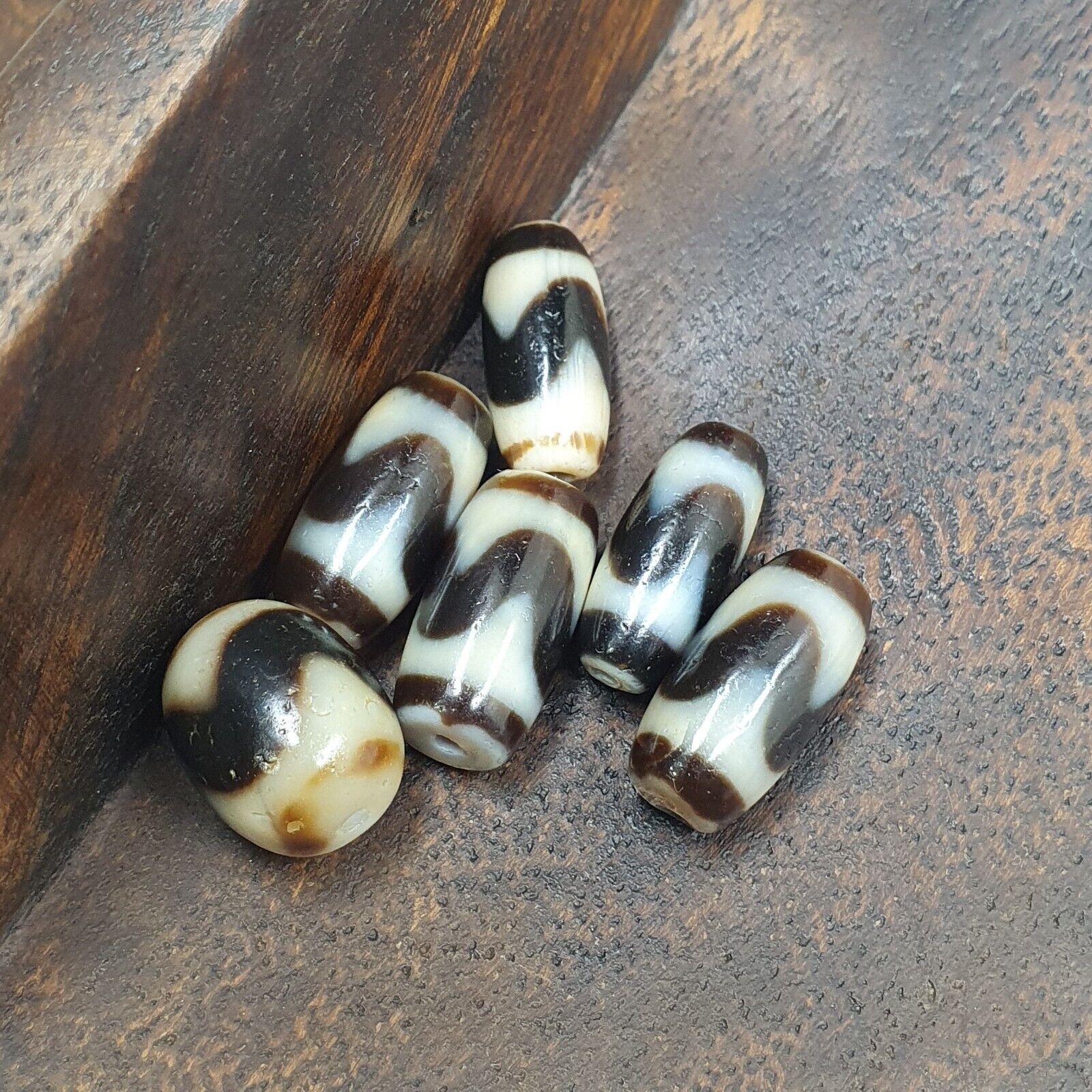 Lot 6 Powerful Tiger Teeth patterns Tibetan Agate Dzi Bead Amulet OTB-