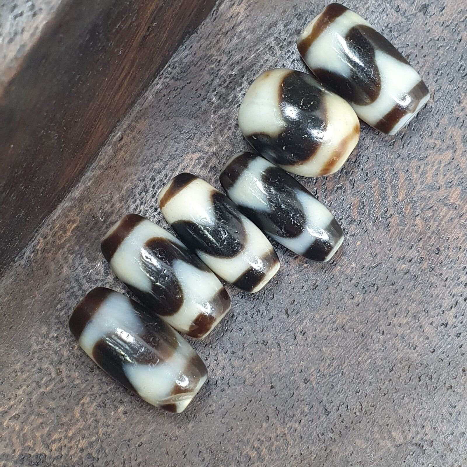 Lot 6 Powerful Tiger Teeth patterns Tibetan Agate Dzi Bead Amulet OTB-