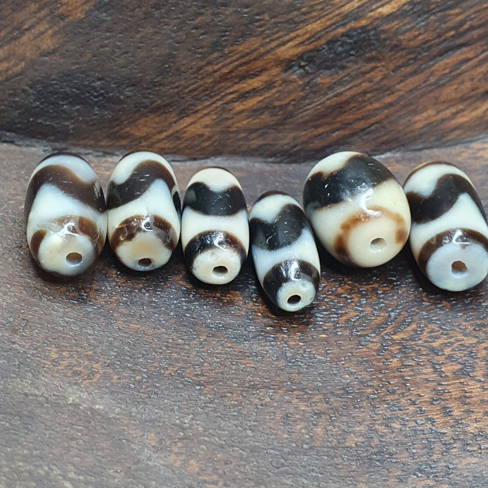 Lot 6 Powerful Tiger Teeth patterns Tibetan Agate Dzi Bead Amulet OTB-