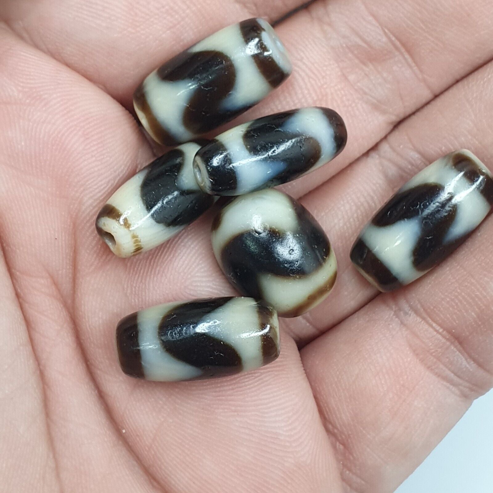 Lot 6 Powerful Tiger Teeth patterns Tibetan Agate Dzi Bead Amulet OTB-