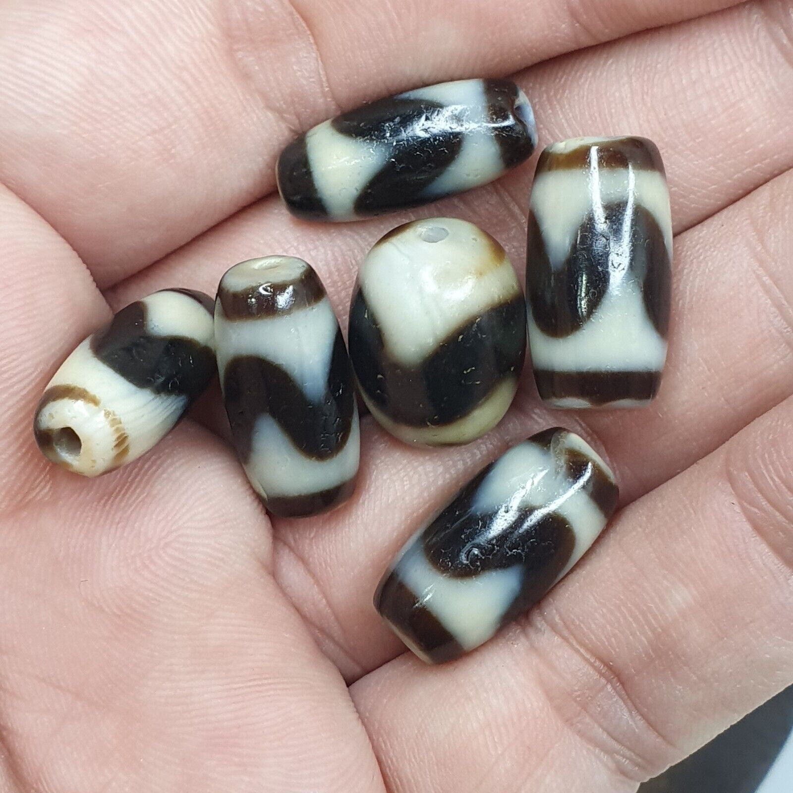 Lot 6 Powerful Tiger Teeth patterns Tibetan Agate Dzi Bead Amulet OTB-