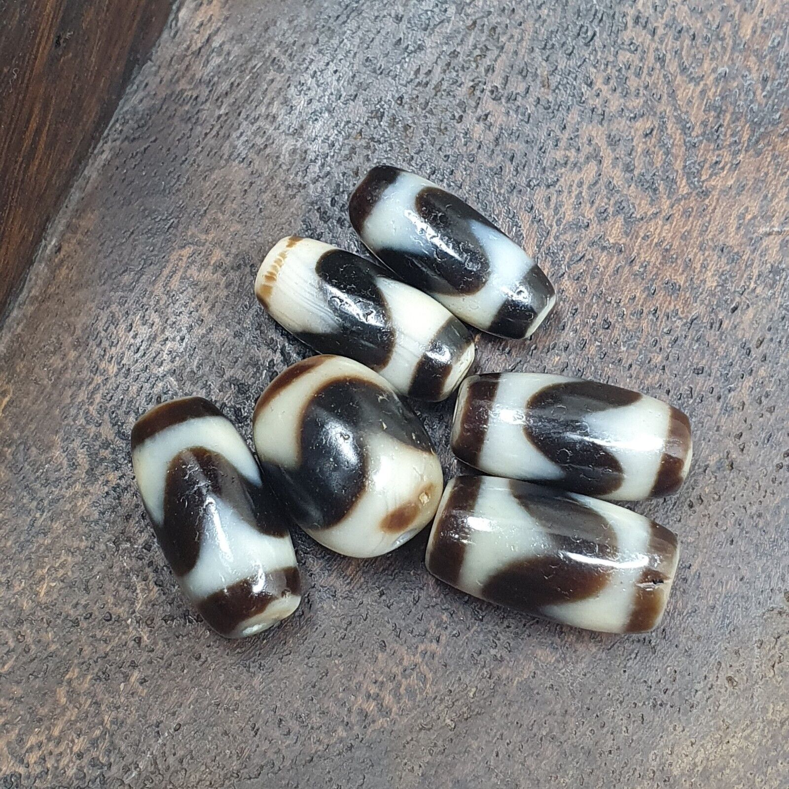 Lot 6 Powerful Tiger Teeth patterns Tibetan Agate Dzi Bead Amulet OTB-