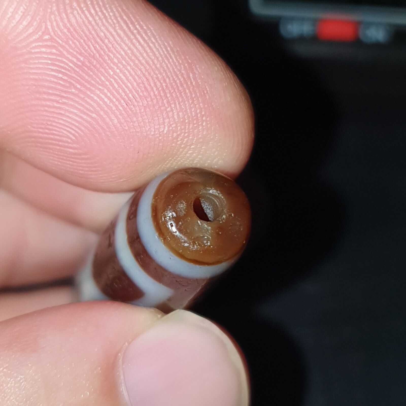 Tibetan Old Agate Dzi Bead " Unique Tasso Pattern " Amulet Pendant