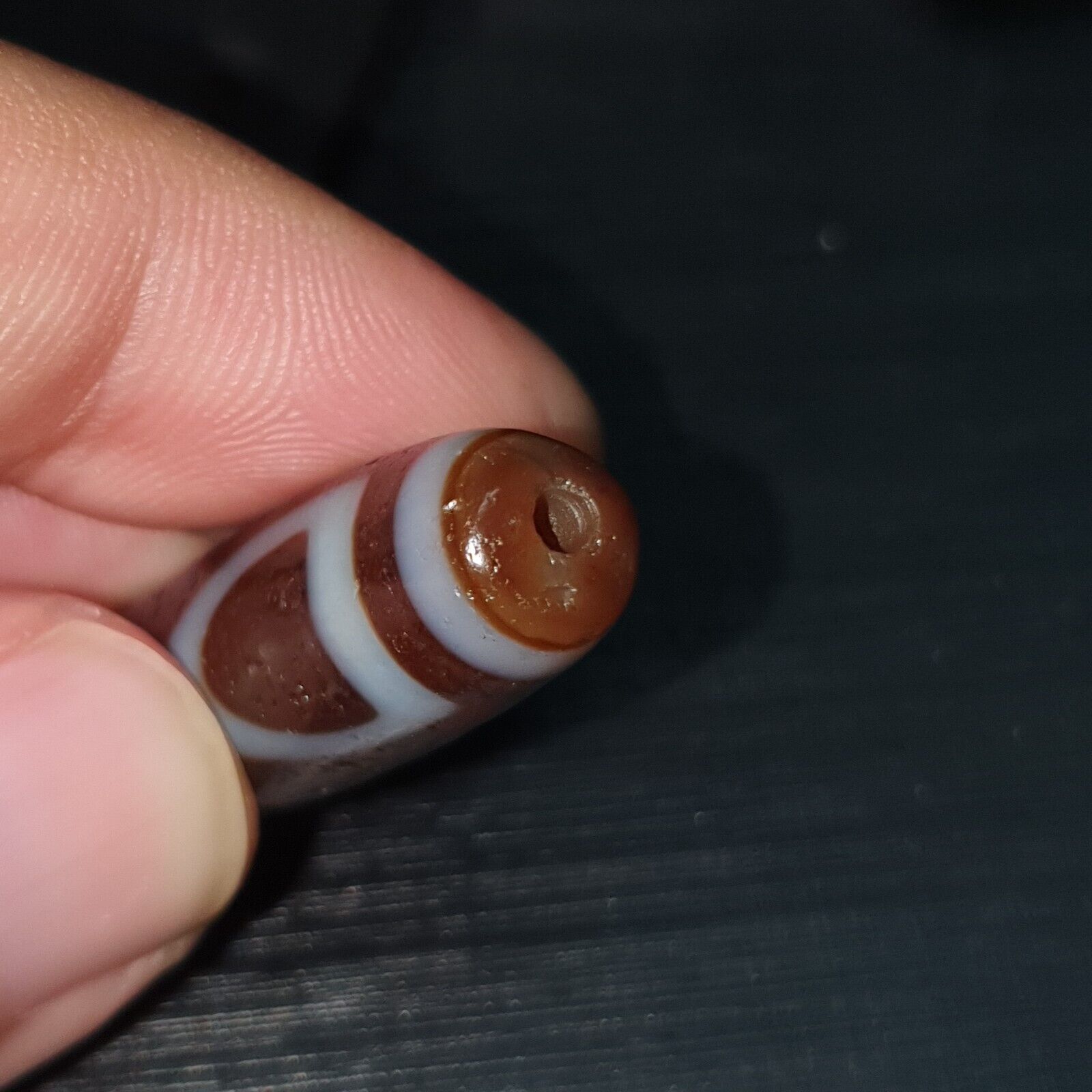 Tibetan Old Agate Dzi Bead " Unique Tasso Pattern " Amulet Pendant