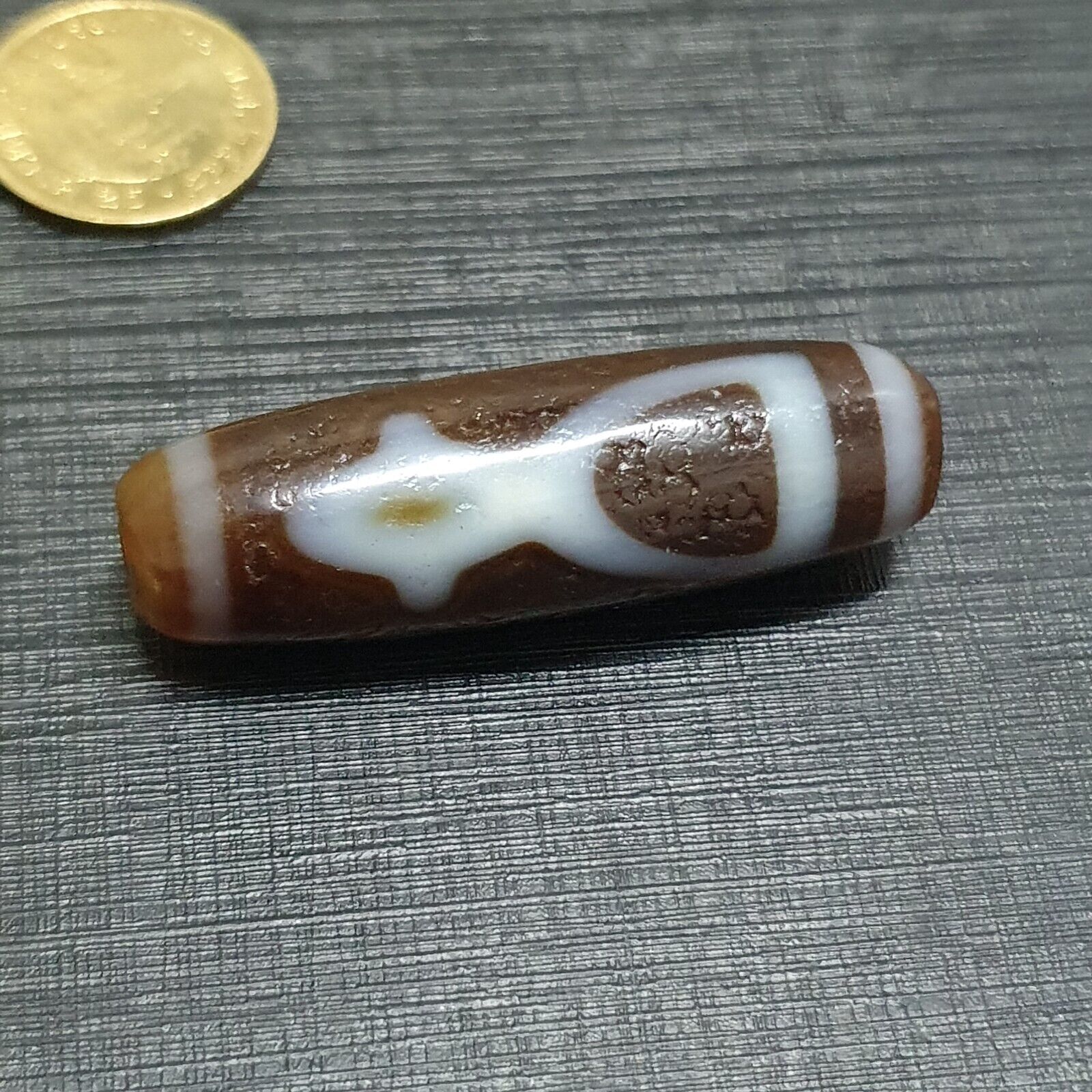 Tibetan Old Agate Dzi Bead " Unique Tasso Pattern " Amulet Pendant