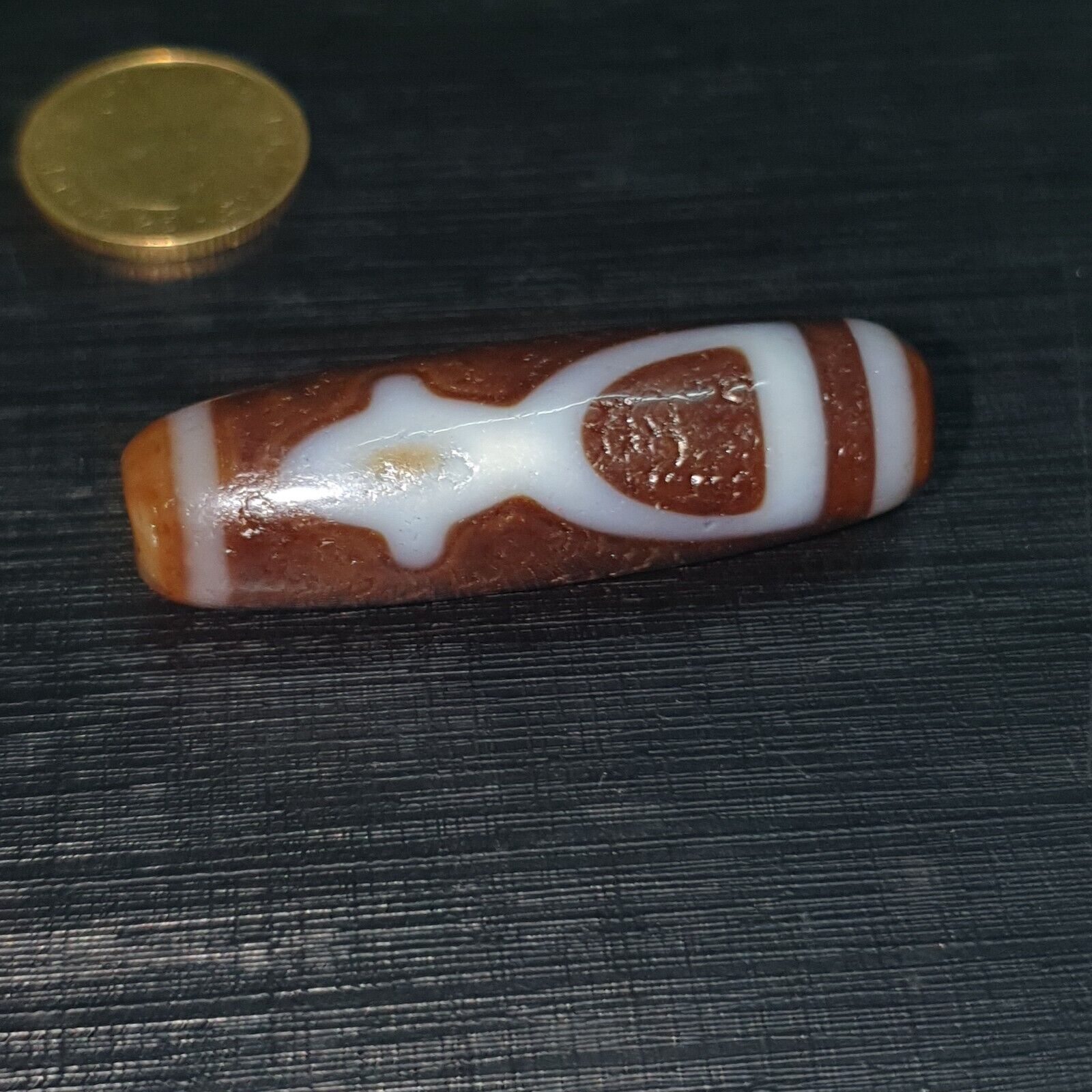 Tibetan Old Agate Dzi Bead " Unique Tasso Pattern " Amulet Pendant