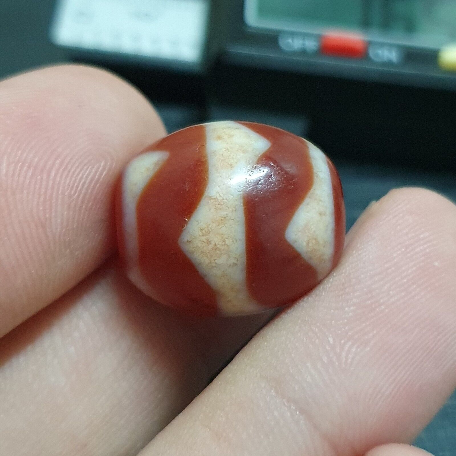 Himalayan Indo Tibetan Red Agate Dzi Amulet Bead OTB-3
