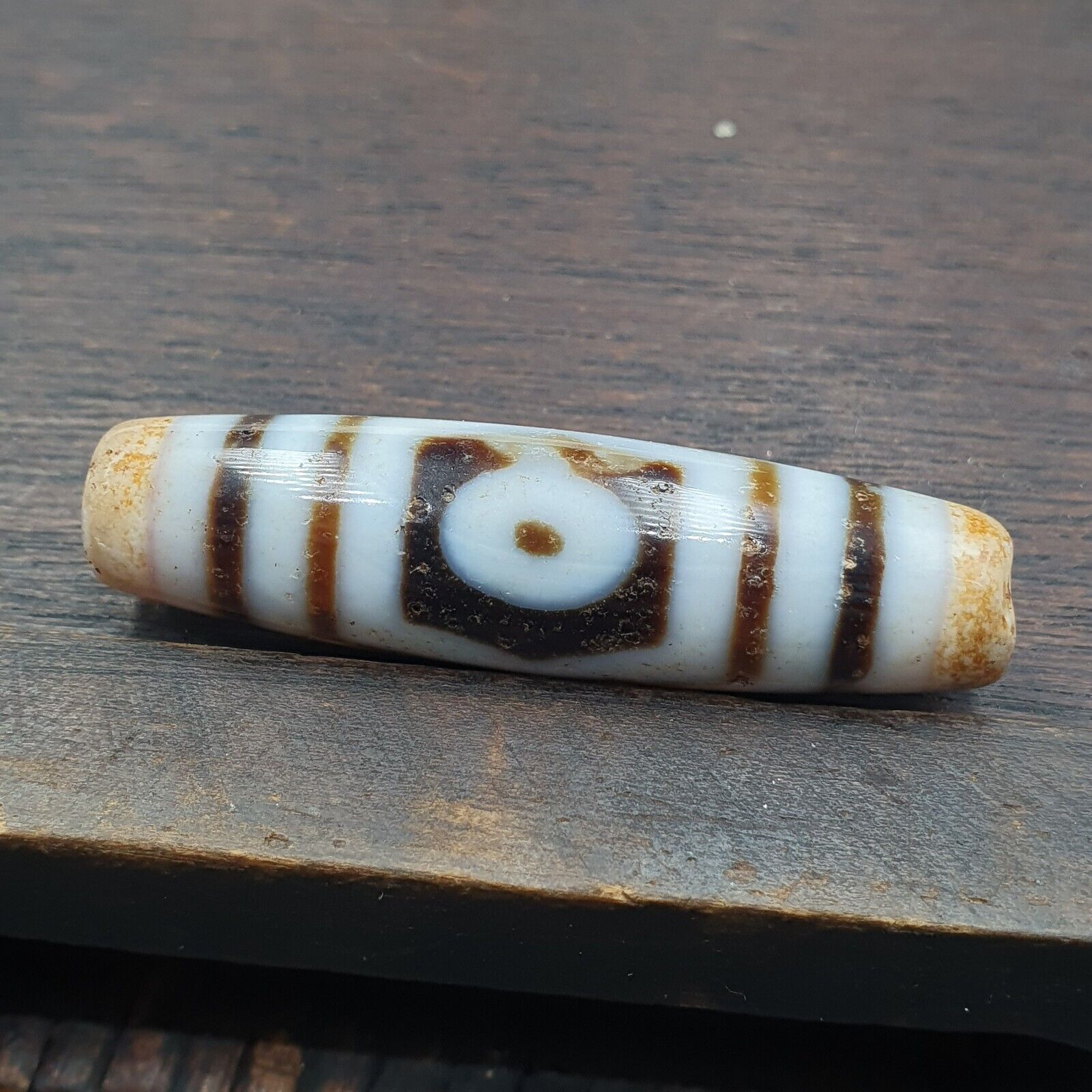 Vintage Indo Tibetan 3 Eyes rare Patterns Dzi chung agate Amulet Bead