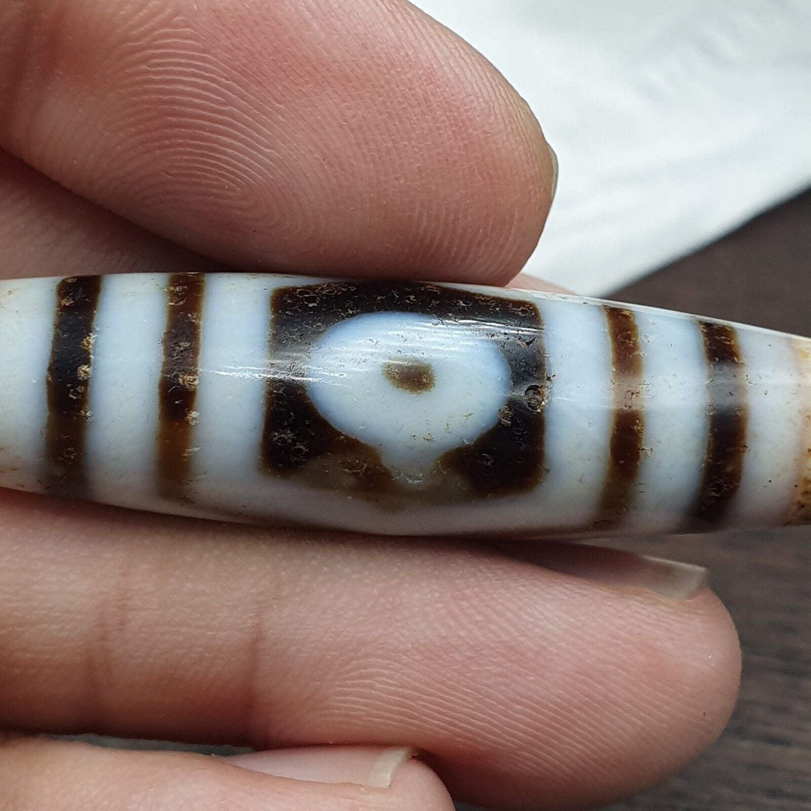 Vintage Indo Tibetan 3 Eyes rare Patterns Dzi chung agate Amulet Bead