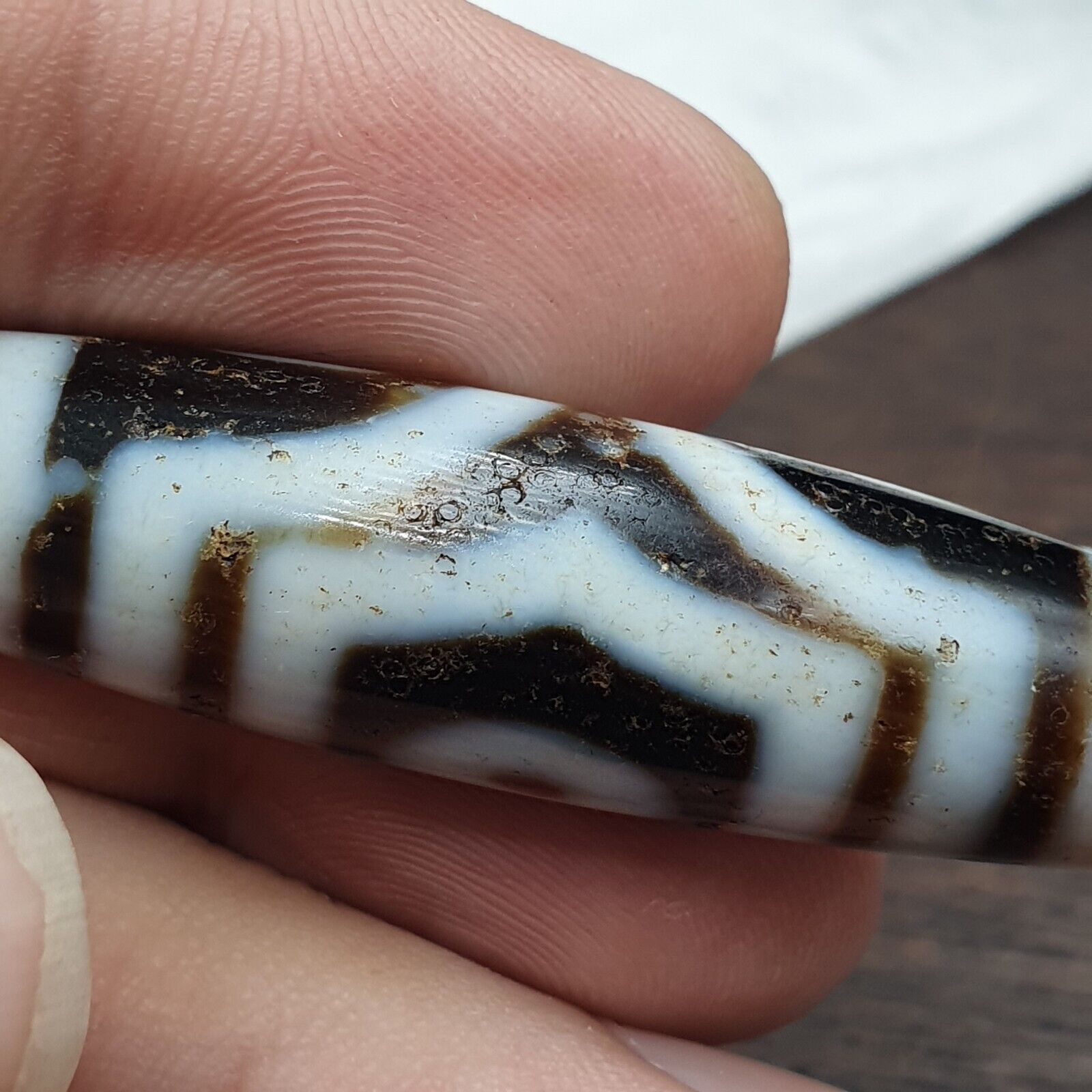 Vintage Indo Tibetan 3 Eyes rare Patterns Dzi chung agate Amulet Bead