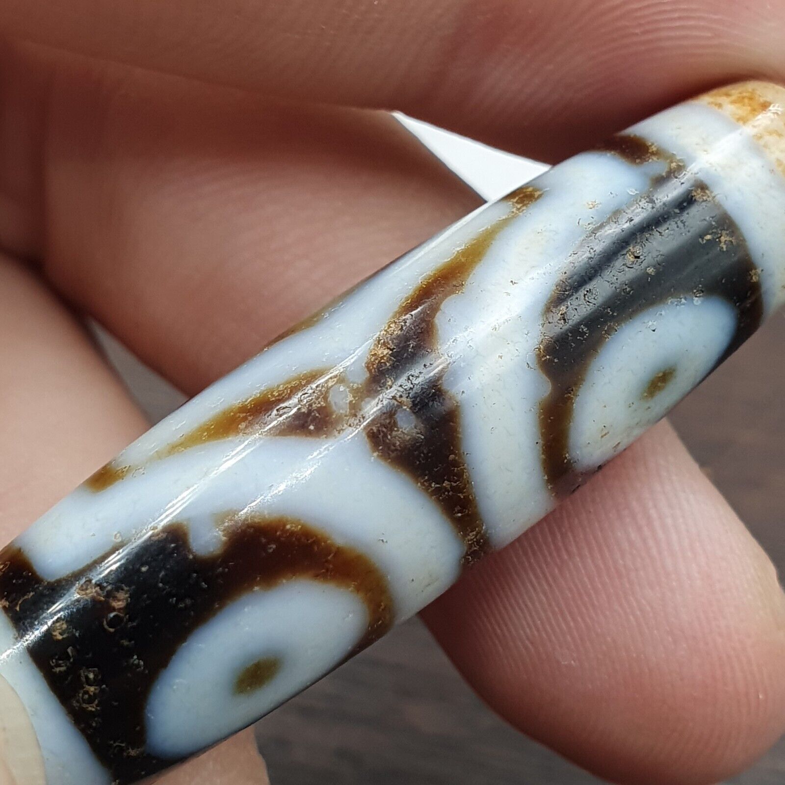Vintage Indo Tibetan 3 Eyes rare Patterns Dzi chung agate Amulet Bead