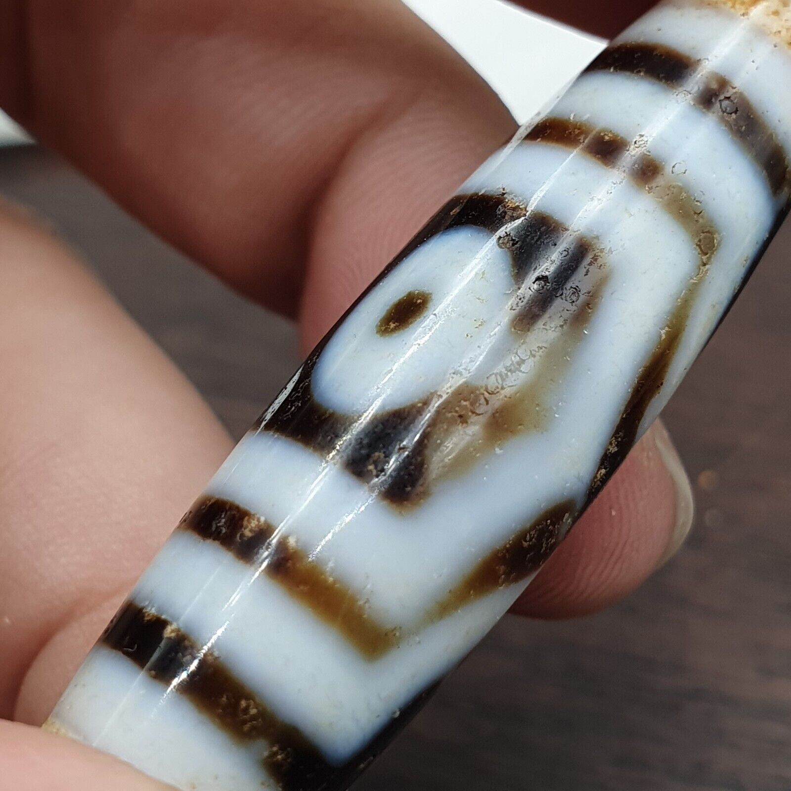 Vintage Indo Tibetan 3 Eyes rare Patterns Dzi chung agate Amulet Bead