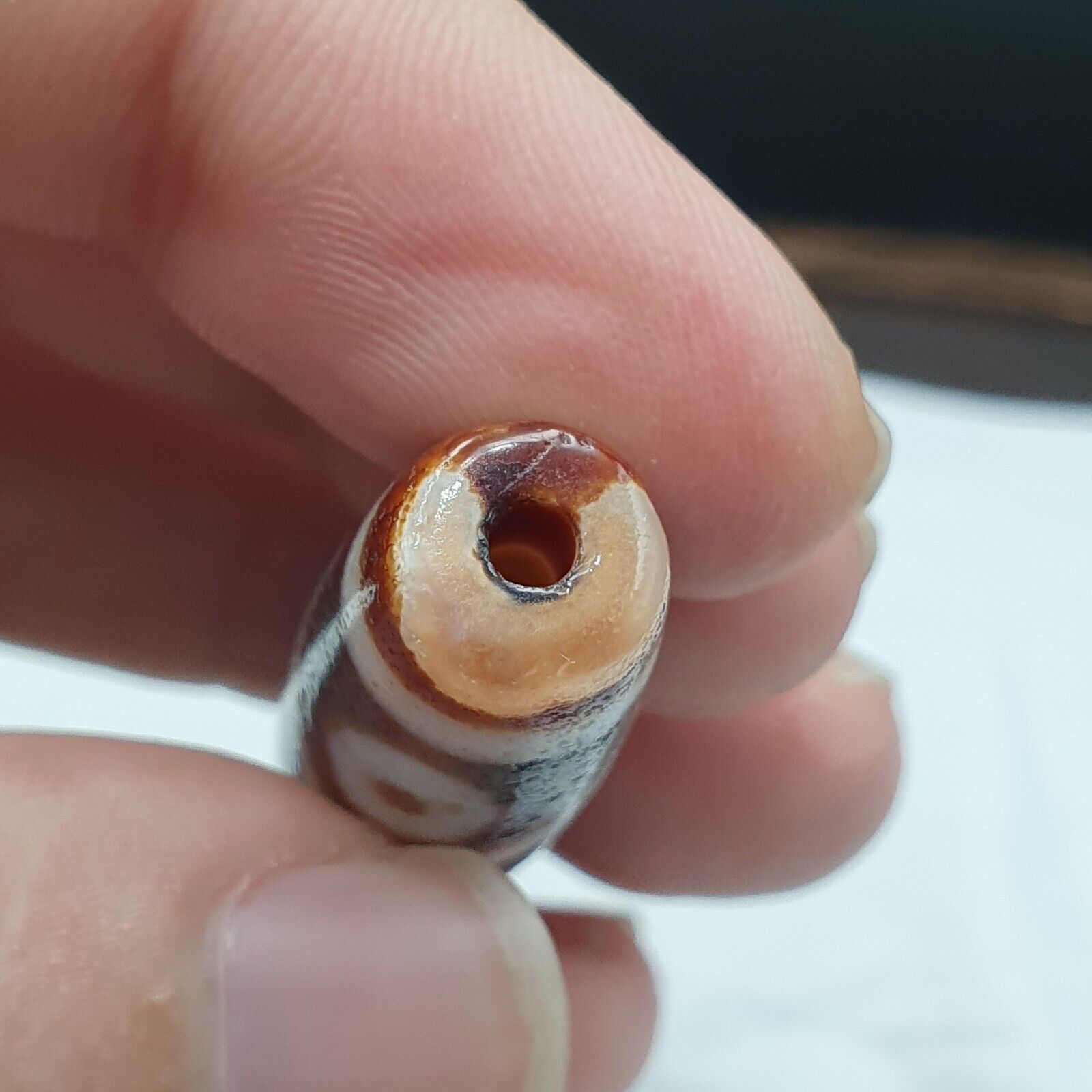 Vintage Indo Tibetan 3 Eyes rare Patterns Dzi chung agate Amulet Bead 48.9mm