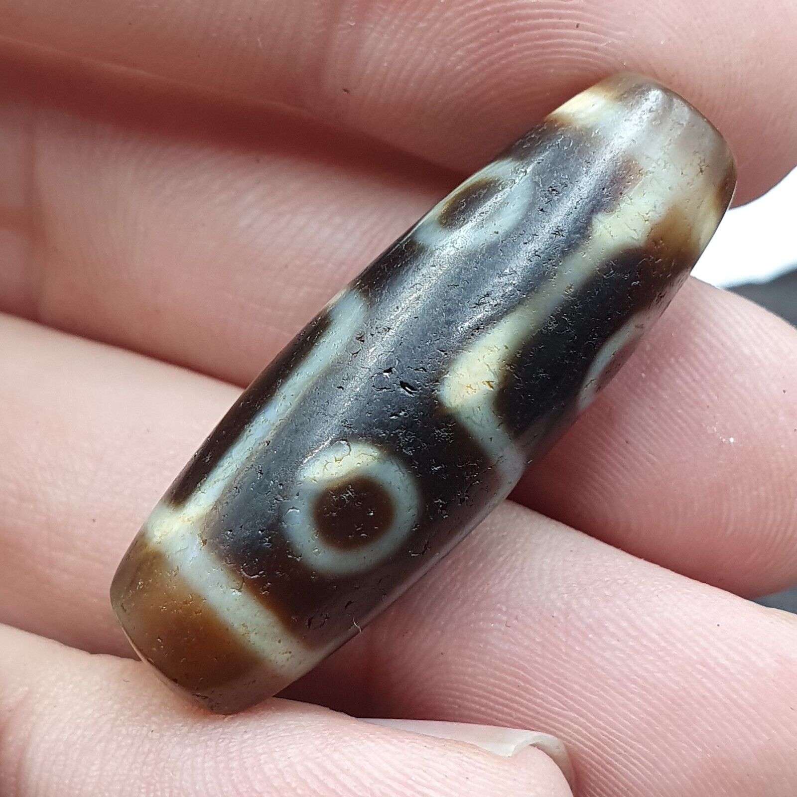 Beautiful Tibetan 6 Eyes Agate stone HQ Very rare Dzi Bead Amulet