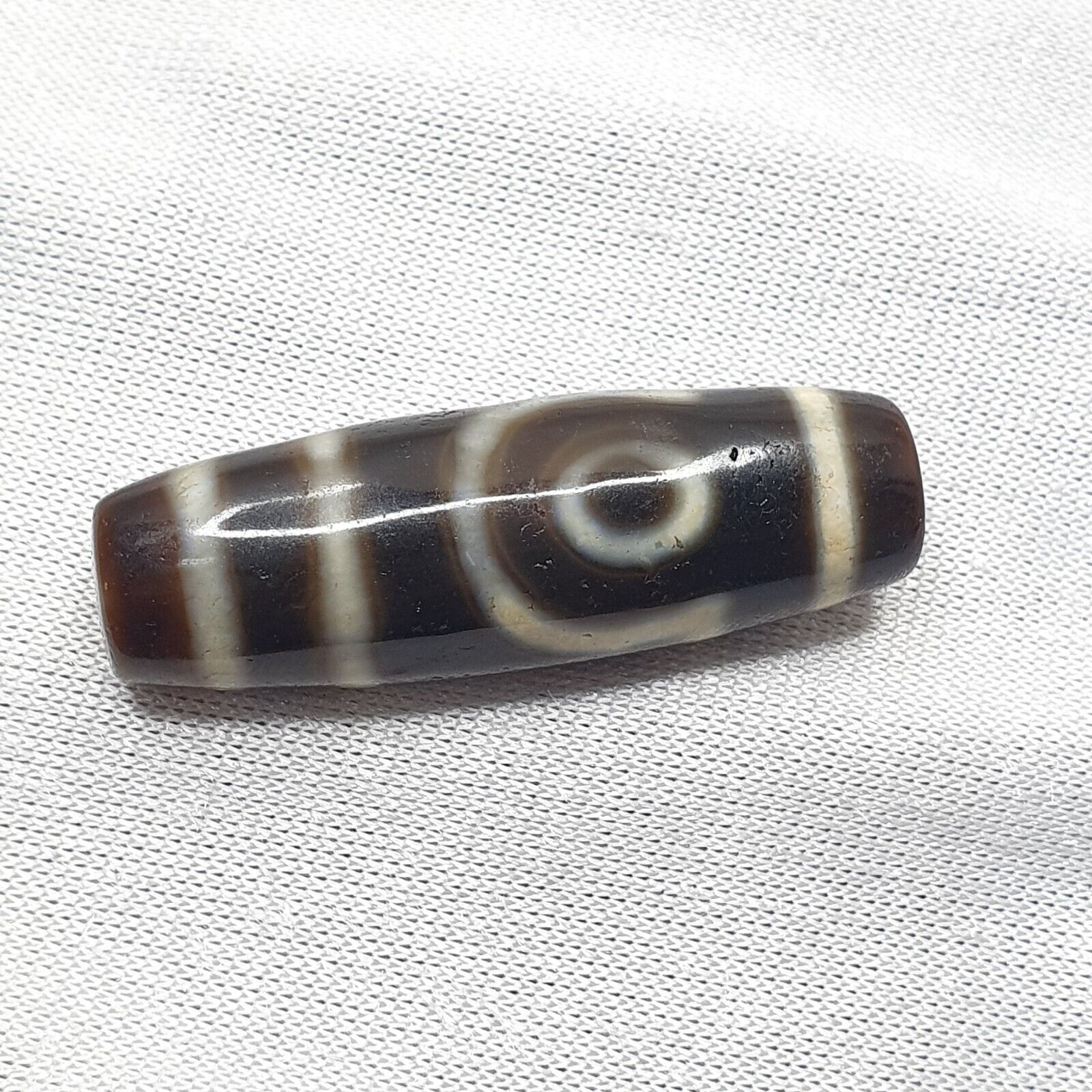 Antique Old Tibetan 2Circle Eyes Agate stone Dzi Bead Amulet