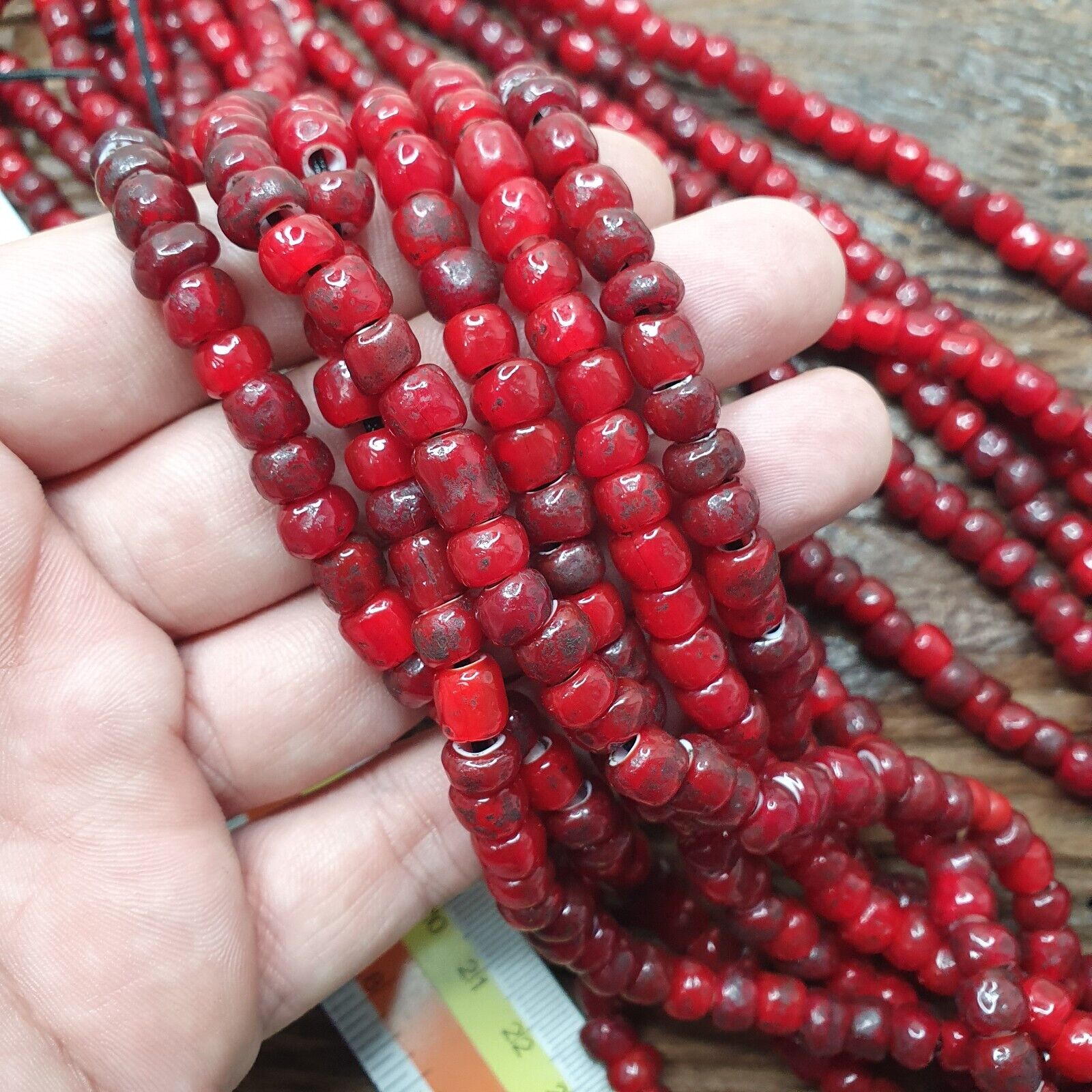 7.5 mm Antique Venetian Style White Heart Trade Beads Long Strand