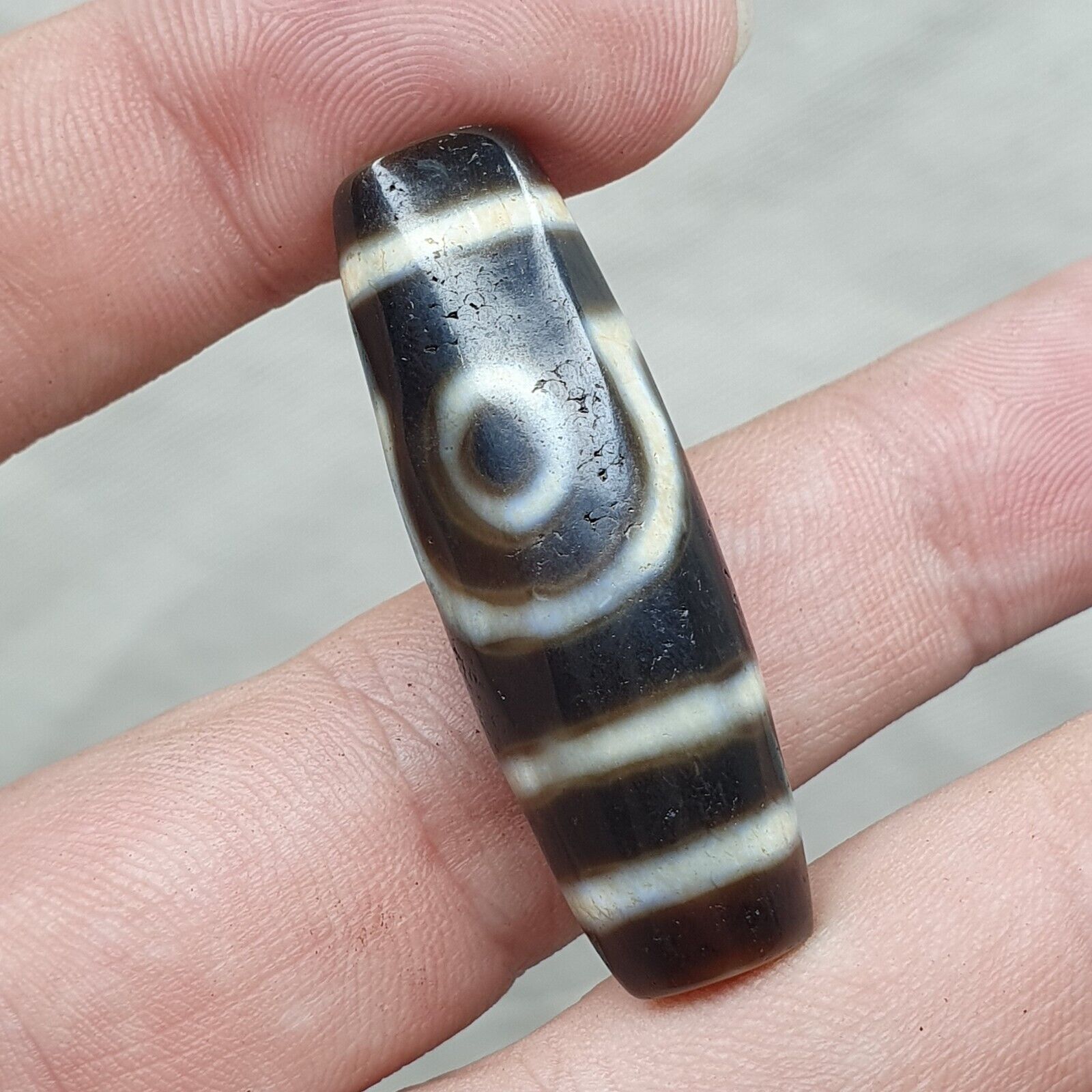 Antique Old Tibetan 2Circle Eyes Agate stone Dzi Bead Amulet