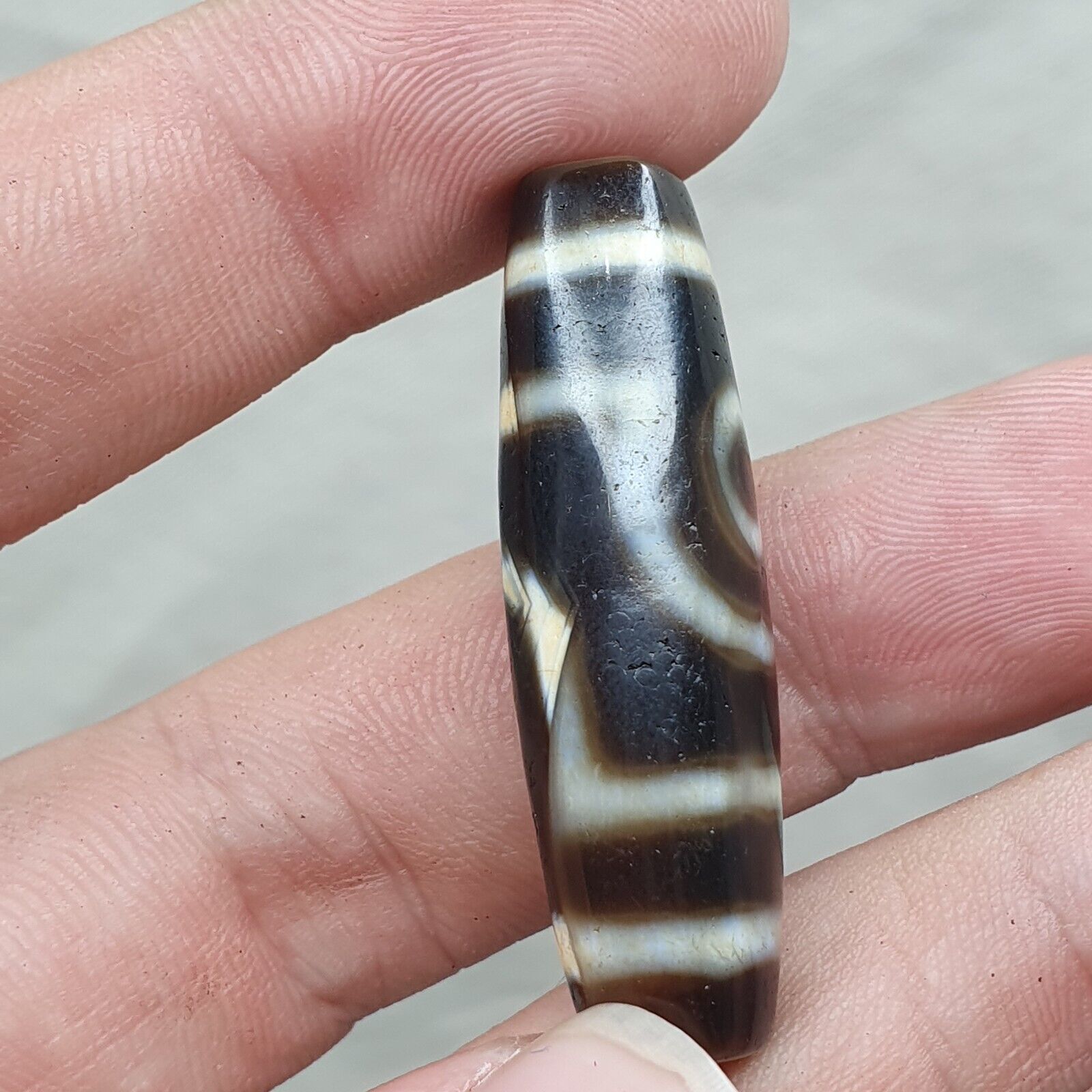 Antique Old Tibetan 2Circle Eyes Agate stone Dzi Bead Amulet