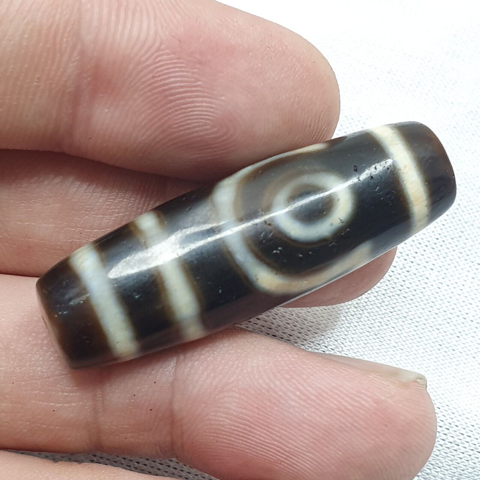 Antique Old Tibetan 2Circle Eyes Agate stone Dzi Bead Amulet