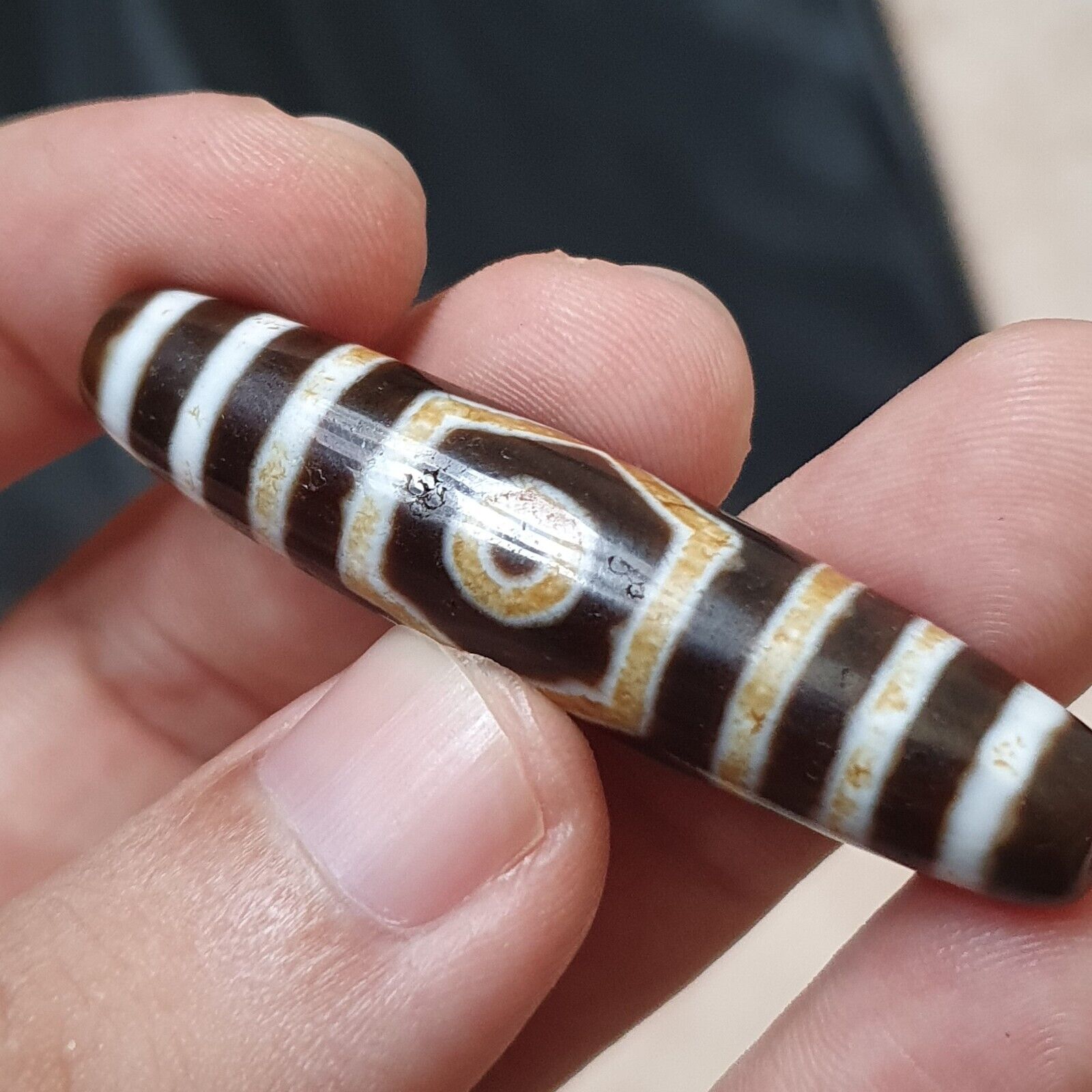 3 Eyes BEAD Tibetan dzi bead old amulet Agate Stone