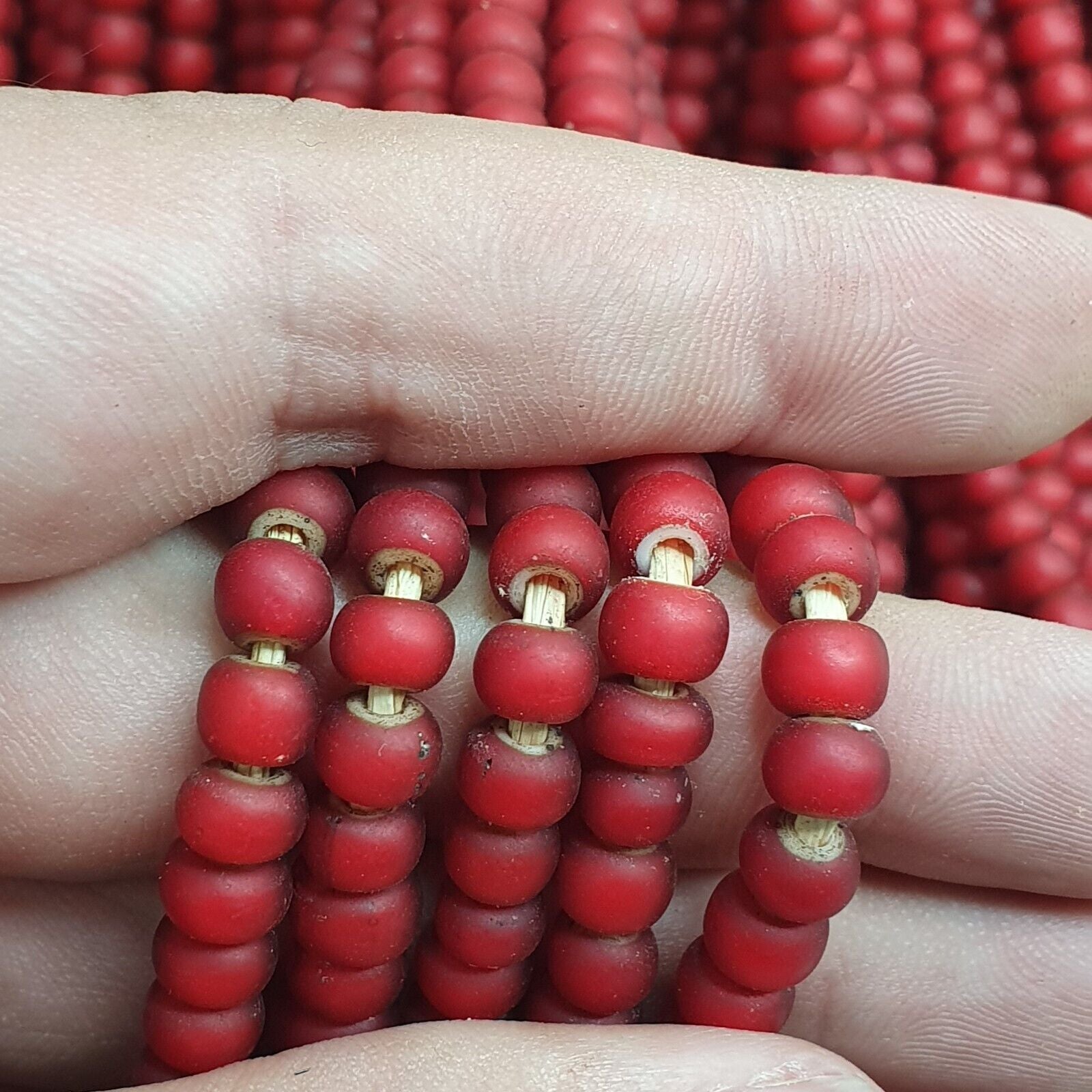 6.5 mm Antique Venetian White Heart African Trade Beads Long Strand