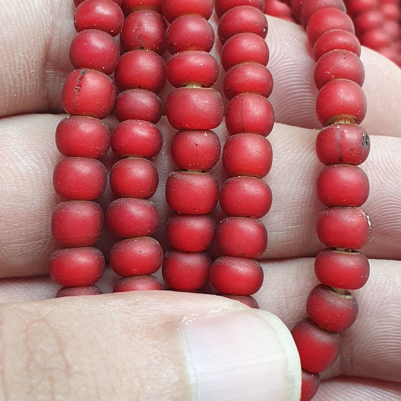 6.5 mm Antique Venetian White Heart African Trade Beads Long Strand