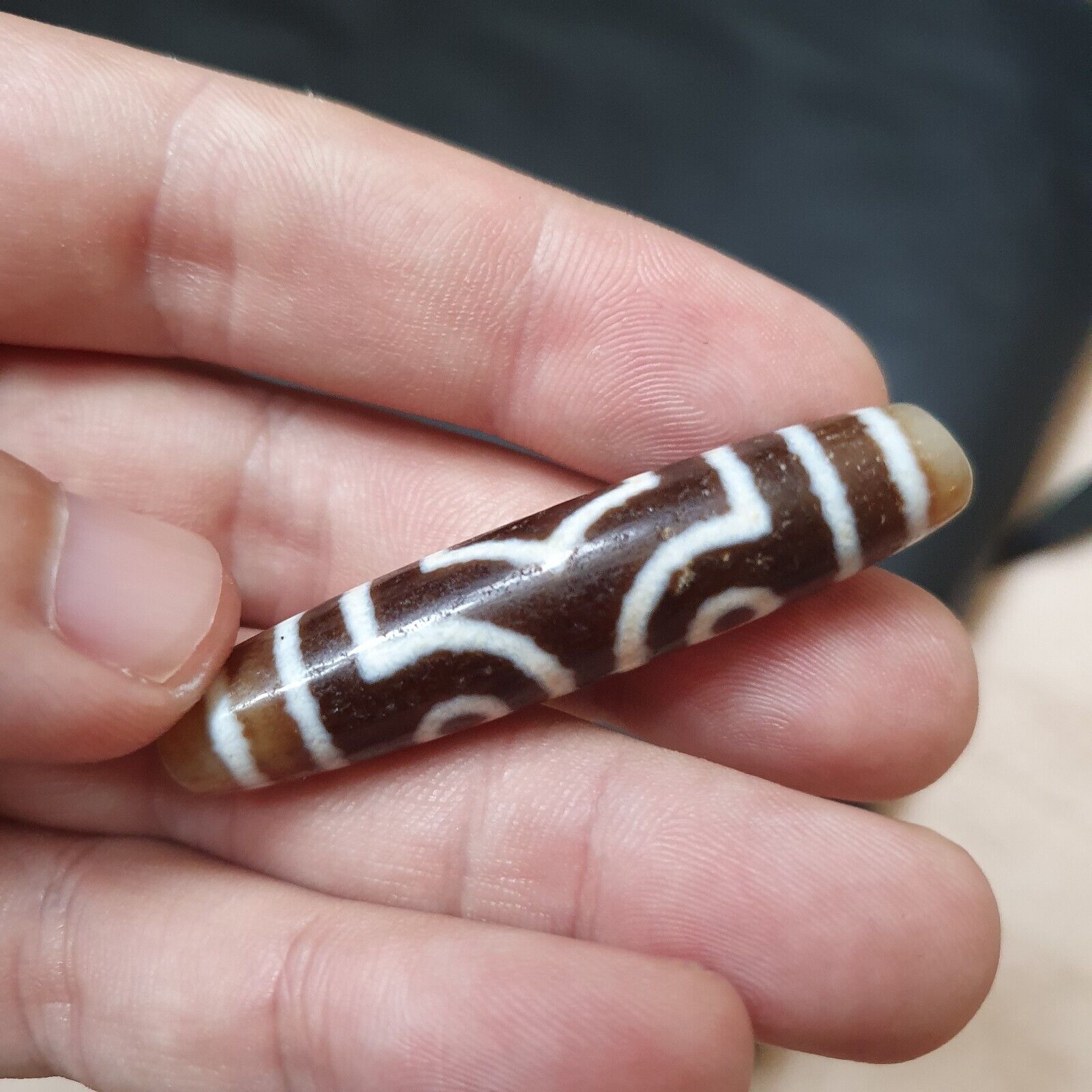 3 Eyes BEAD Tibetan dzi bead old amulet Agate Stone  APR-10