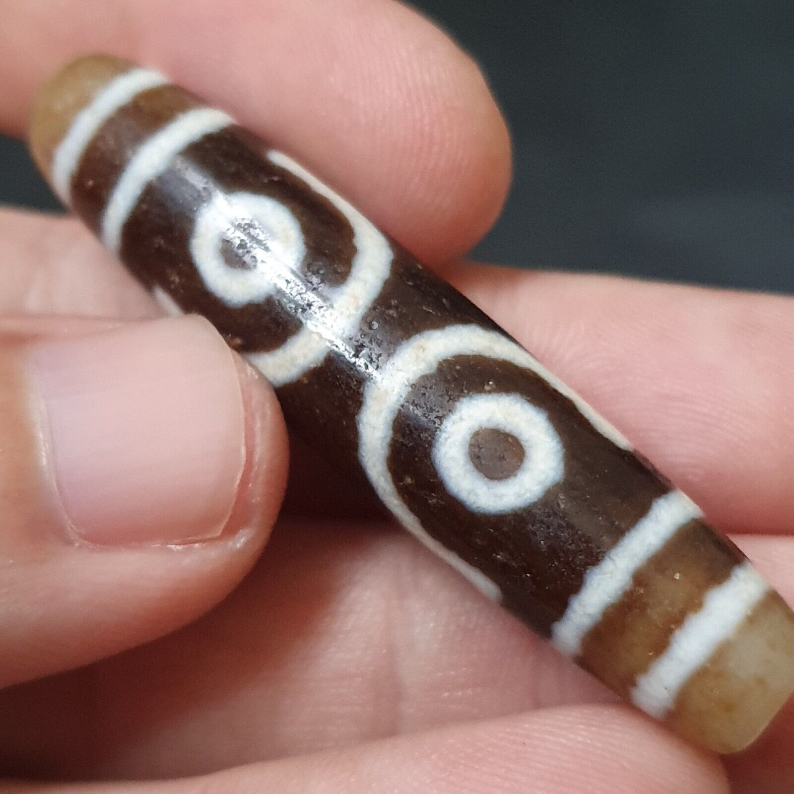 3 Eyes BEAD Tibetan dzi bead old amulet Agate Stone  APR-10