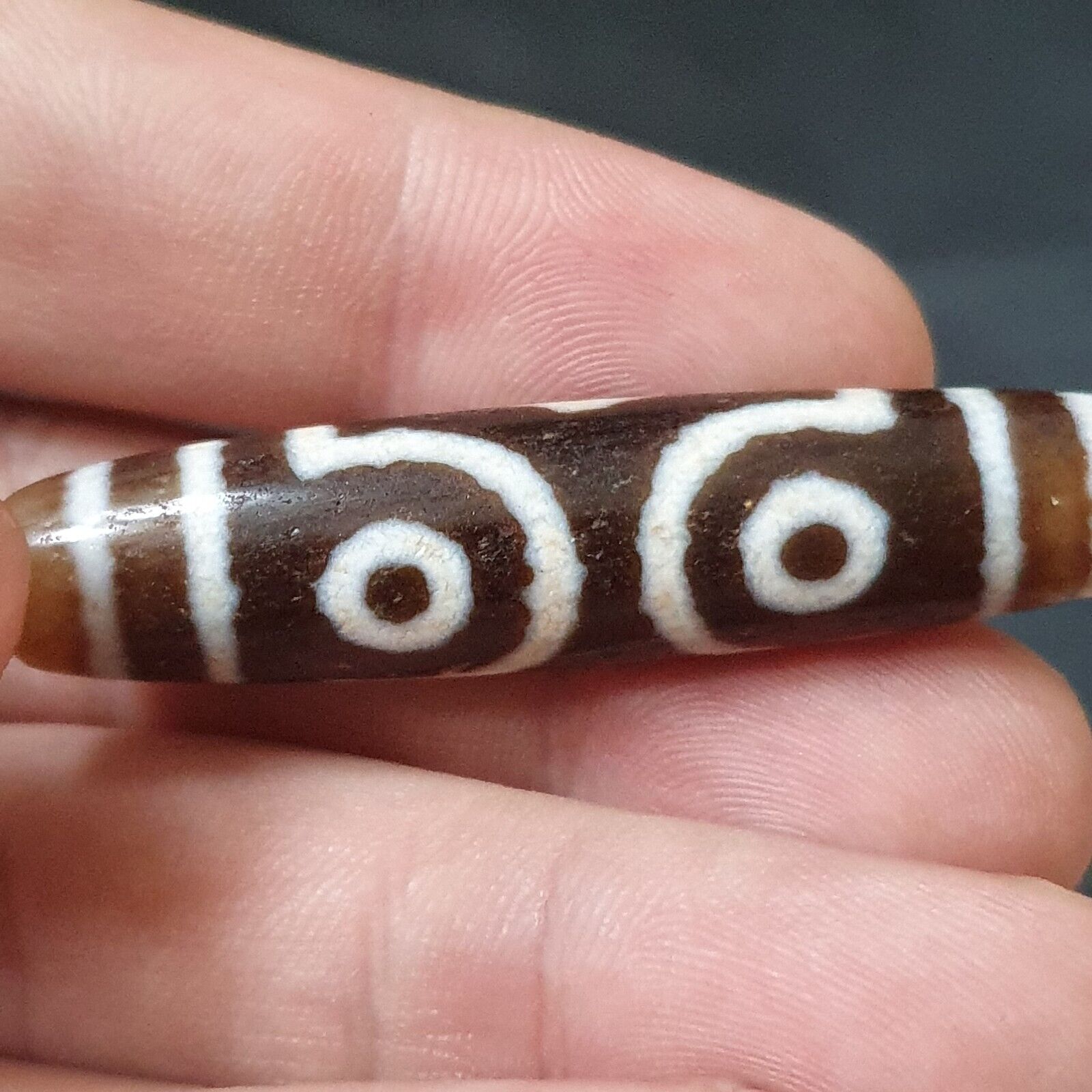 3 Eyes BEAD Tibetan dzi bead old amulet Agate Stone  APR-10