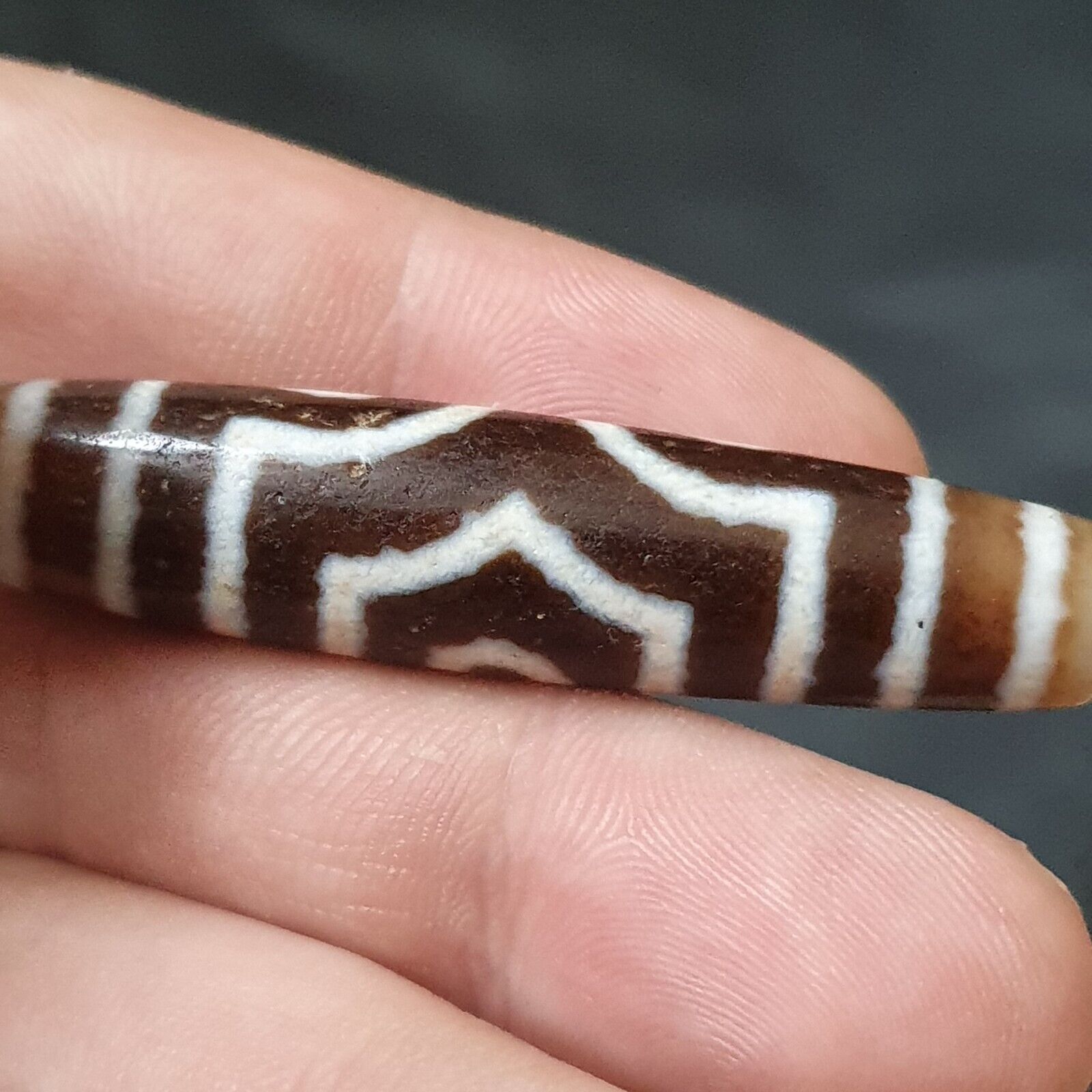 3 Eyes BEAD Tibetan dzi bead old amulet Agate Stone  APR-10