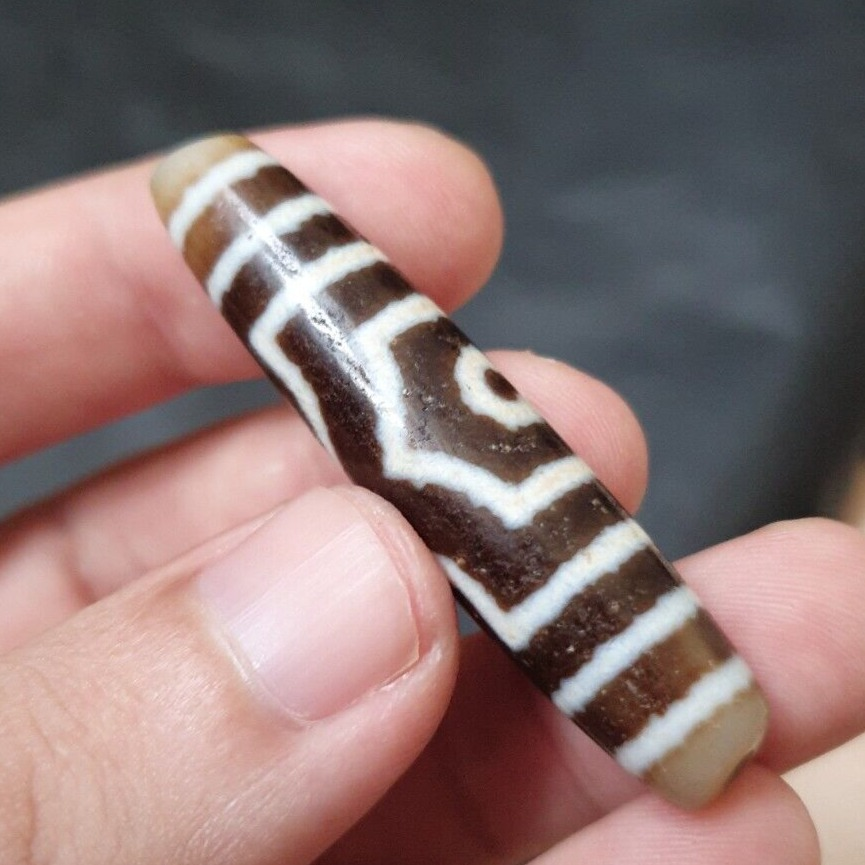 Brown and white agate Dzi bead Amulet