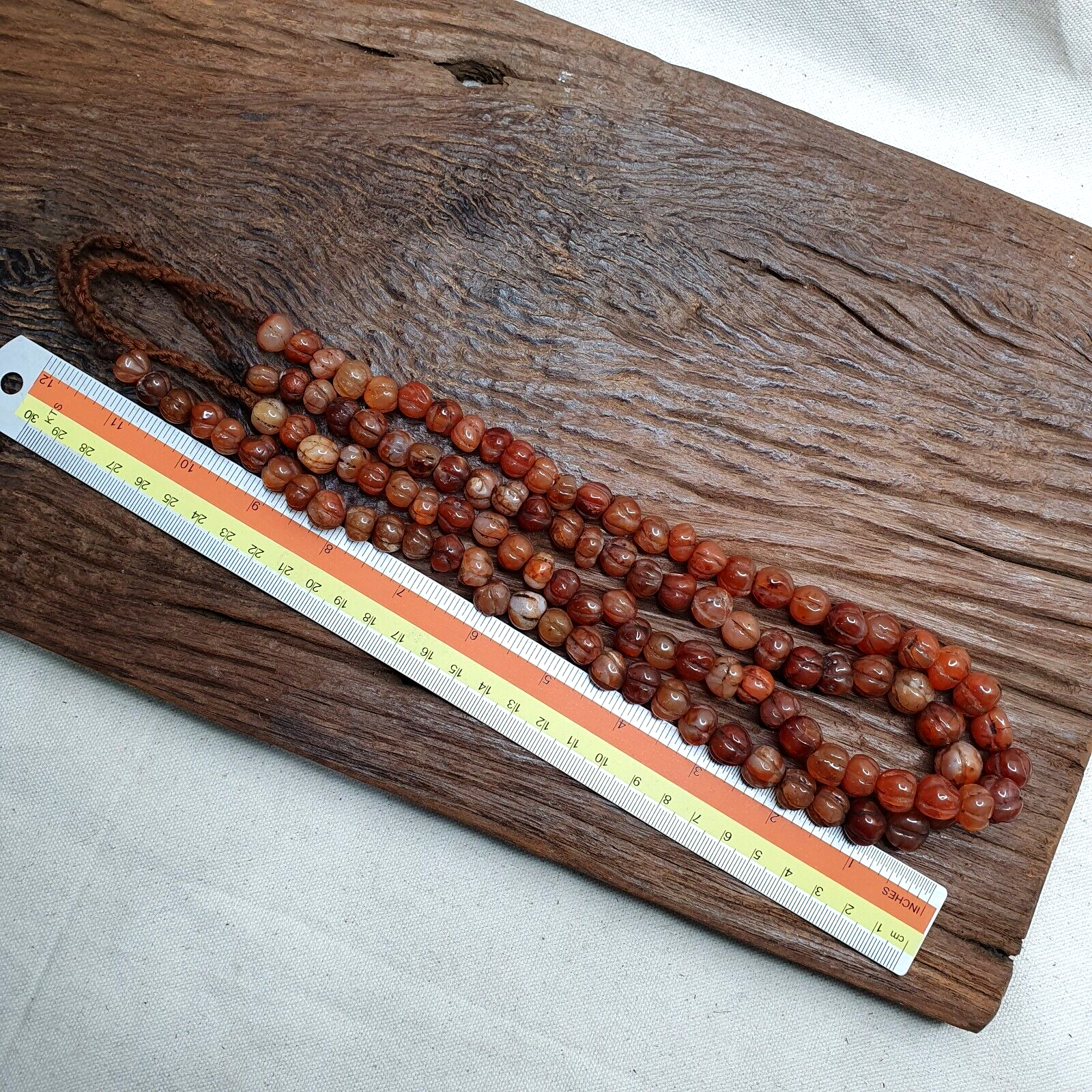 2 Vintage Himalayan Tibetan Carnelian Agate Melon Shape Beads Necklaces #12